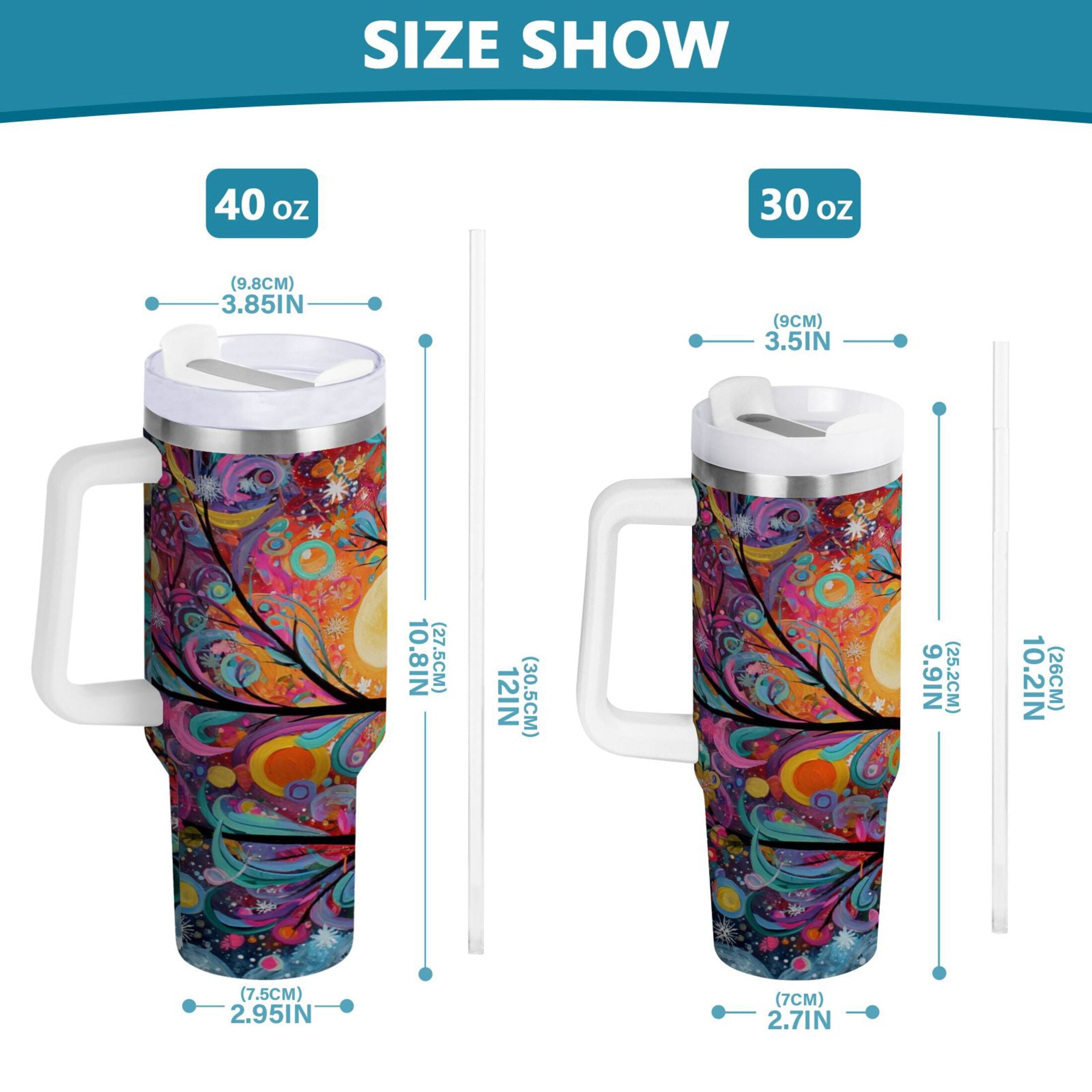 30 oz Insulated Stainless Steel Tumbler Double Wall Stainless Steel Tumbler with 2-Way Drinking Beautiful Abstract Tree Painting - Pick 926