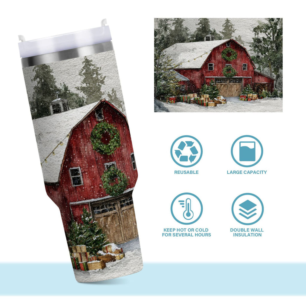30 oz Insulated Stainless Steel Tumbler Double Wall Stainless Steel Tumbler with 2-Way Drinking Old Red Barn - Pick 836