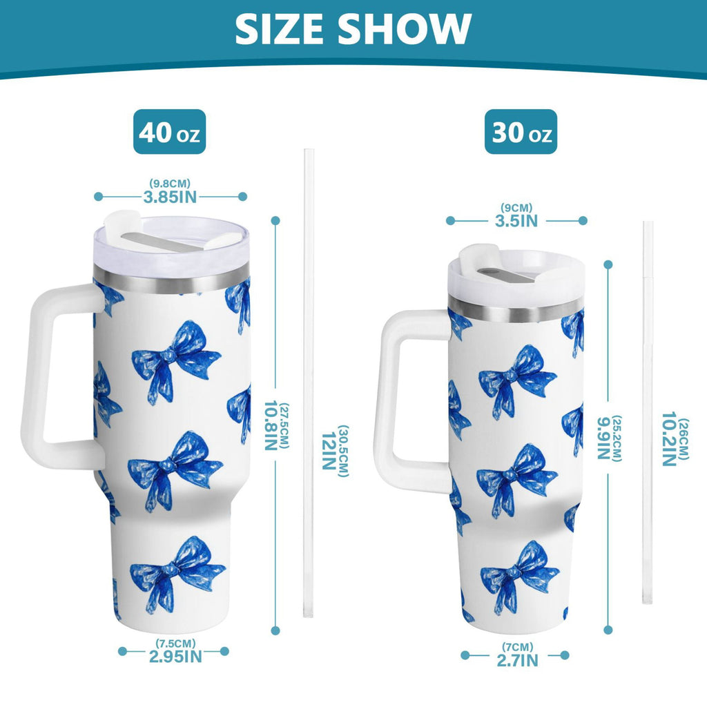 30 oz Insulated Stainless Steel Tumbler Double Wall Stainless Steel Tumbler with 2-Way Drinking Blue Bows Pattern - Pick 771