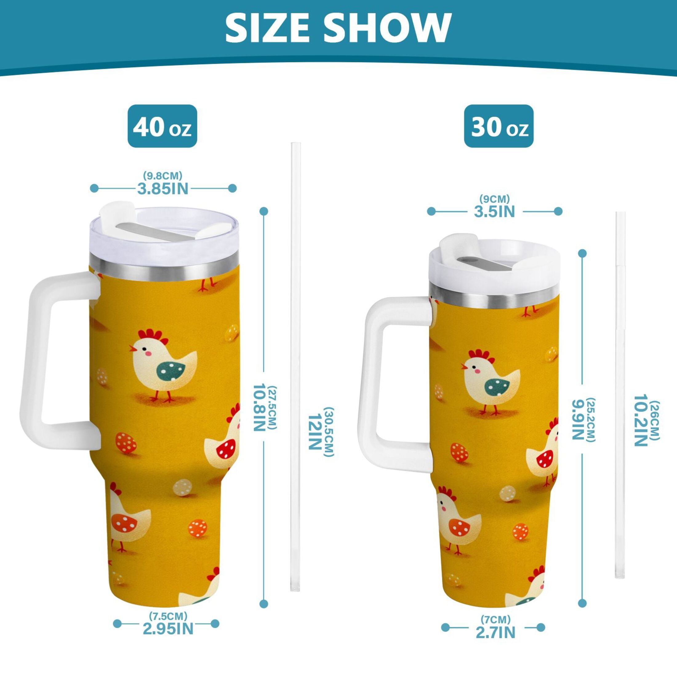30 oz Insulated Stainless Steel Tumbler Double Wall Stainless Steel Tumbler with 2-Way Drinking Cartoon Chickens Pattern - Pick 450