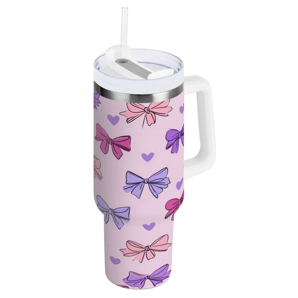30 oz Insulated Stainless Steel Tumbler Double Wall Stainless Steel Tumbler with 2-Way Drinking Bows and Heart Pattern - Pick 582