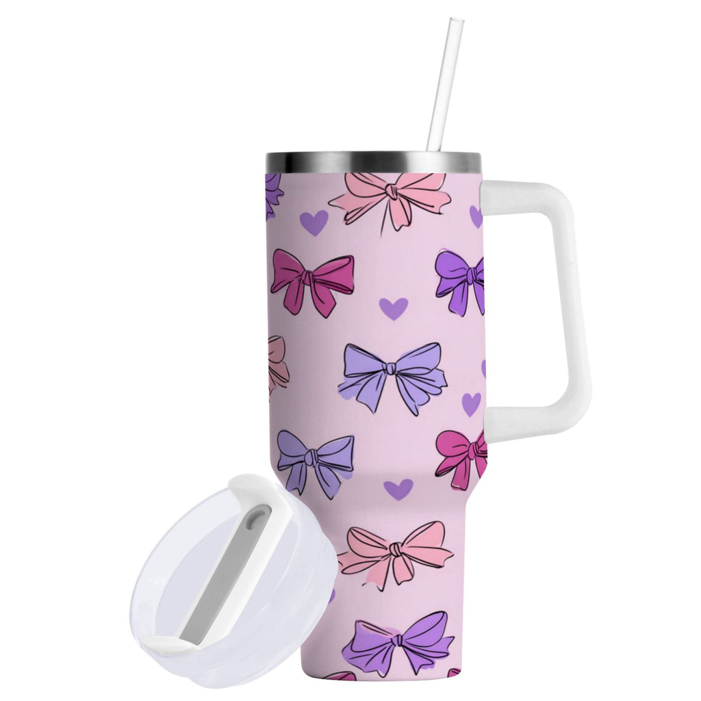 30 oz Insulated Stainless Steel Tumbler Double Wall Stainless Steel Tumbler with 2-Way Drinking Bows and Heart Pattern - Pick 582