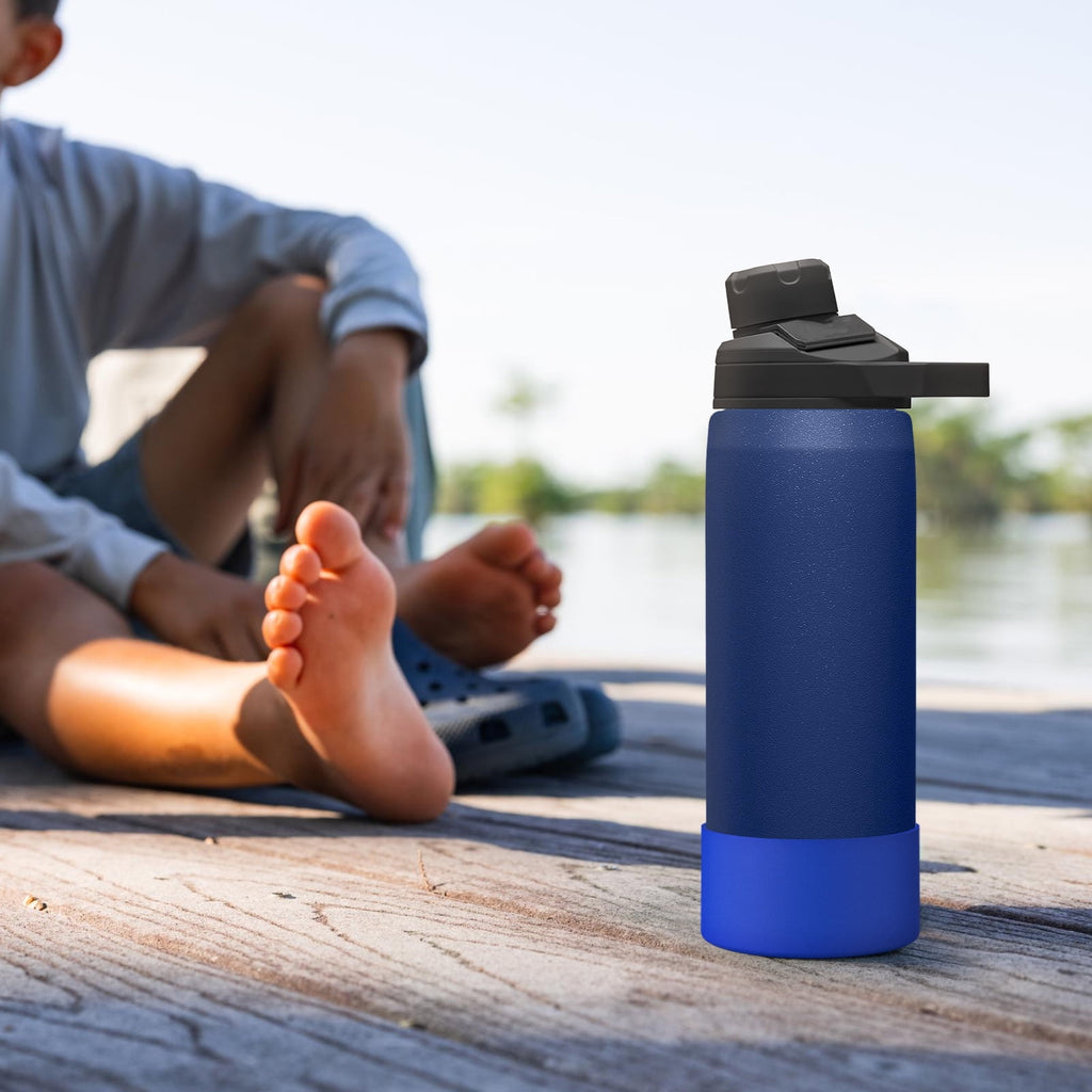 Linkidea 2 Pack Water Bottle Boot Compatible with CamelBak Eddy+20oz/25oz, Chute Mag 20oz/25oz, Carry Cap, Silicone Anti-Slip Bottle Bottom Bumper Protector (Navy Blue) - Pick 775