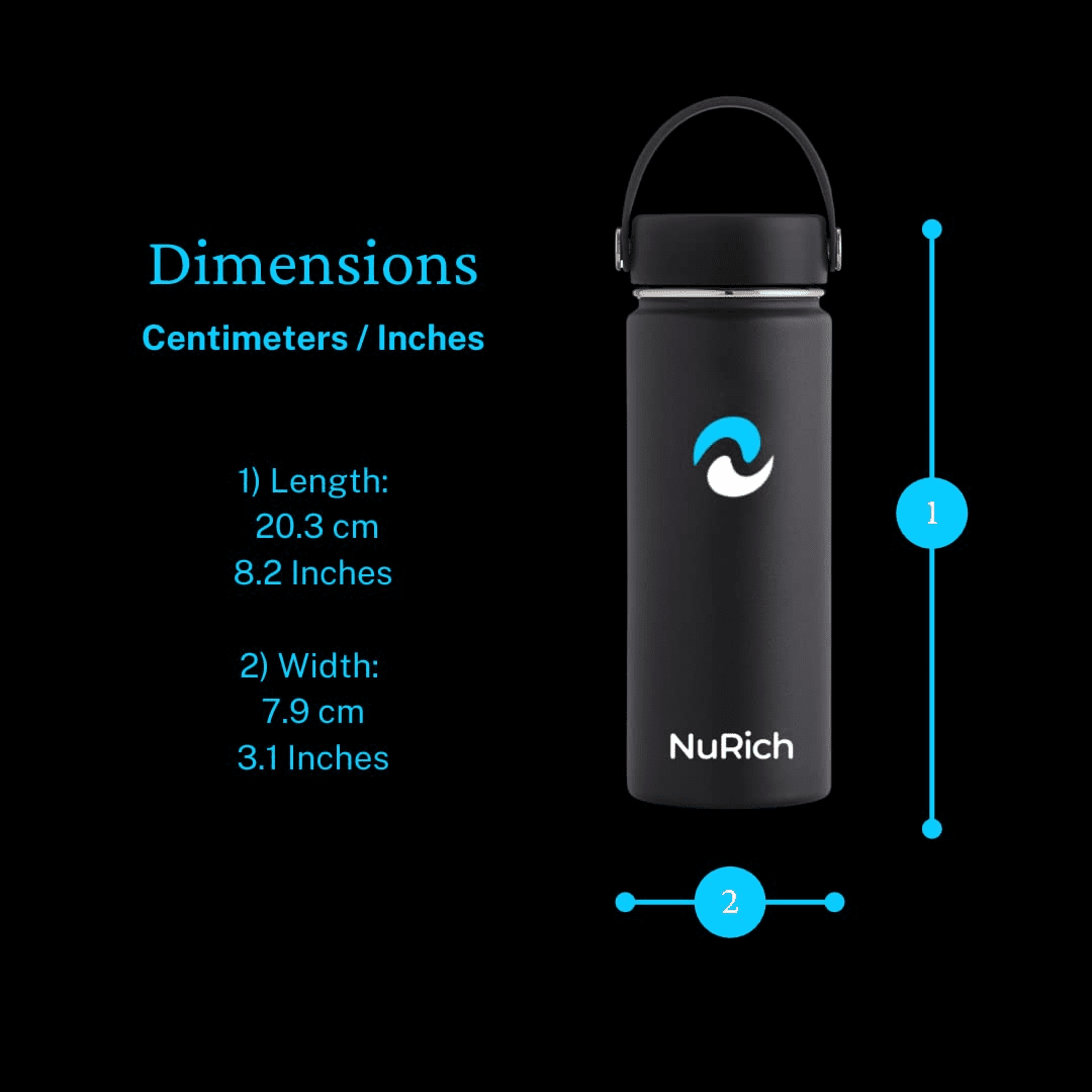 NuRich Sports Water Bottle - 18 Oz, Vacuum Insulated Stainless Steel, Modern Double Walled, Simple Thermo Modern Mug, Hydro Metal Canteen Flask Wide Mouth with Sweat Proof Design for Cold &amp; Hot Temp - Pick 572