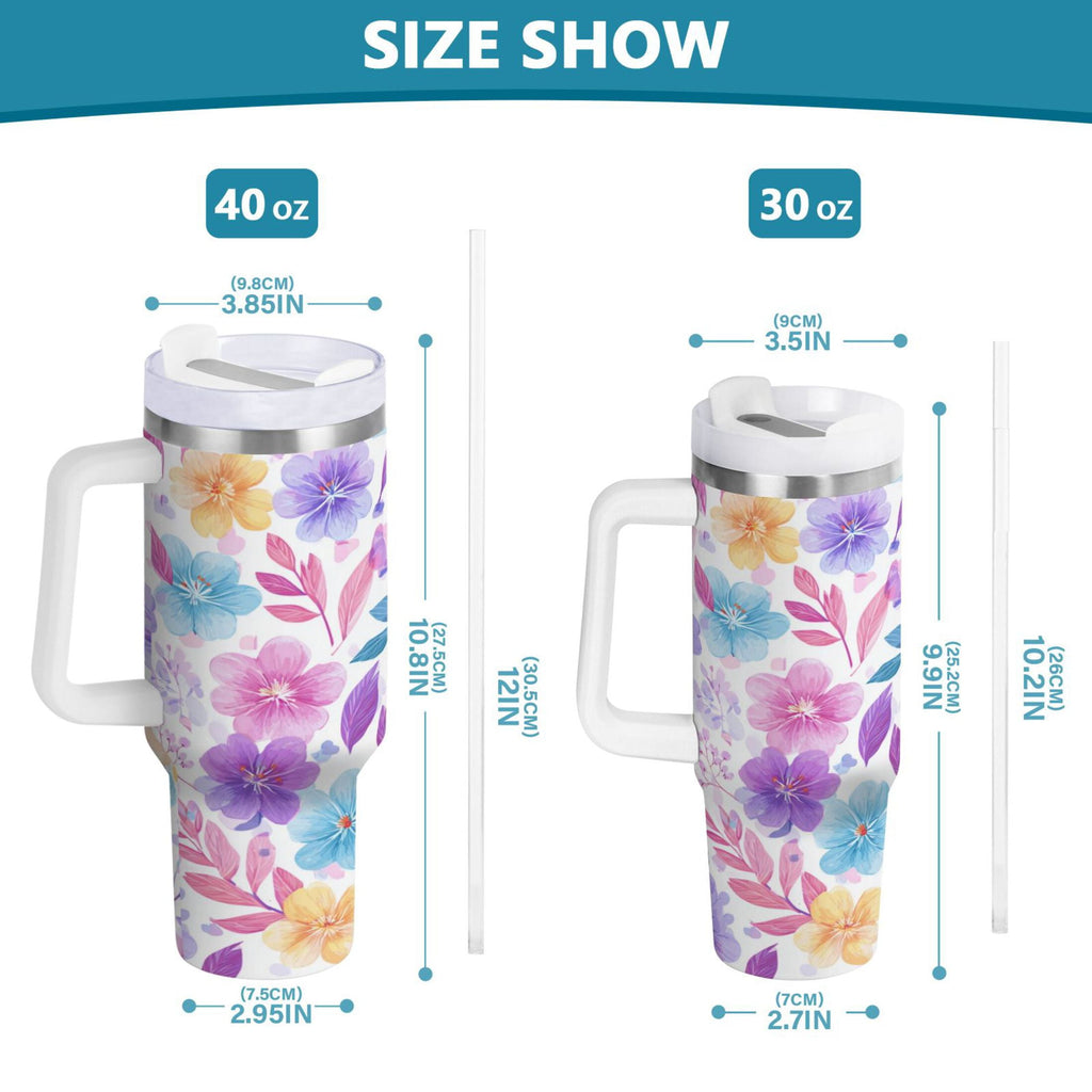 30 oz Insulated Stainless Steel Tumbler Double Wall Stainless Steel Tumbler with 2-Way Drinking Pink and Purple Flowers - Pick 718