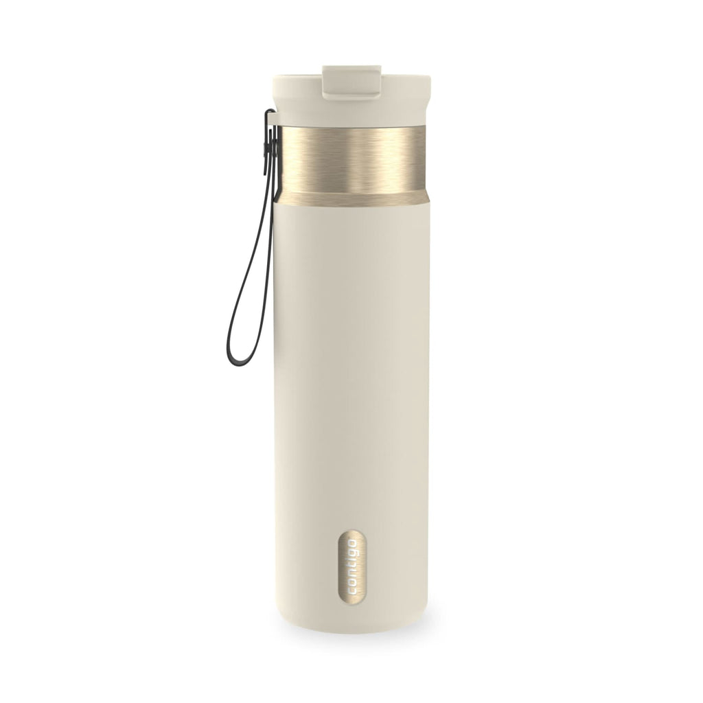 Contigo DualSip Leakproof Stainless Steel Reusable Water Bottle Tumbler with Carrying Strap, Cream/Champagne, 24 oz - Pick 194
