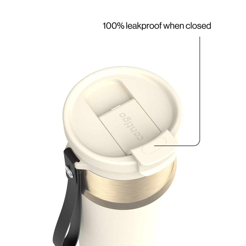 Contigo DualSip Leakproof Stainless Steel Reusable Water Bottle Tumbler with Carrying Strap, Cream/Champagne, 24 oz - Pick 194