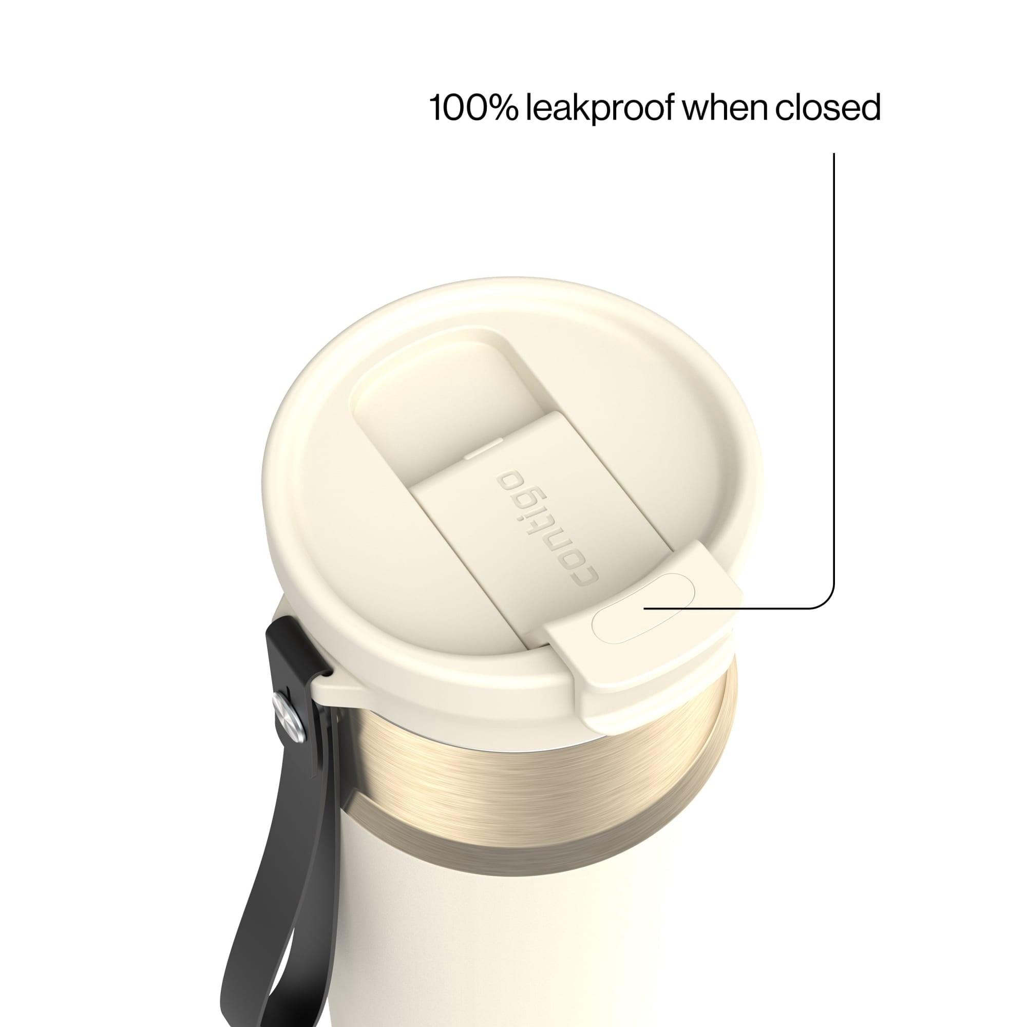 Contigo DualSip Leakproof Stainless Steel Reusable Water Bottle Tumbler with Carrying Strap, Cream/Champagne, 24 oz - Pick 194