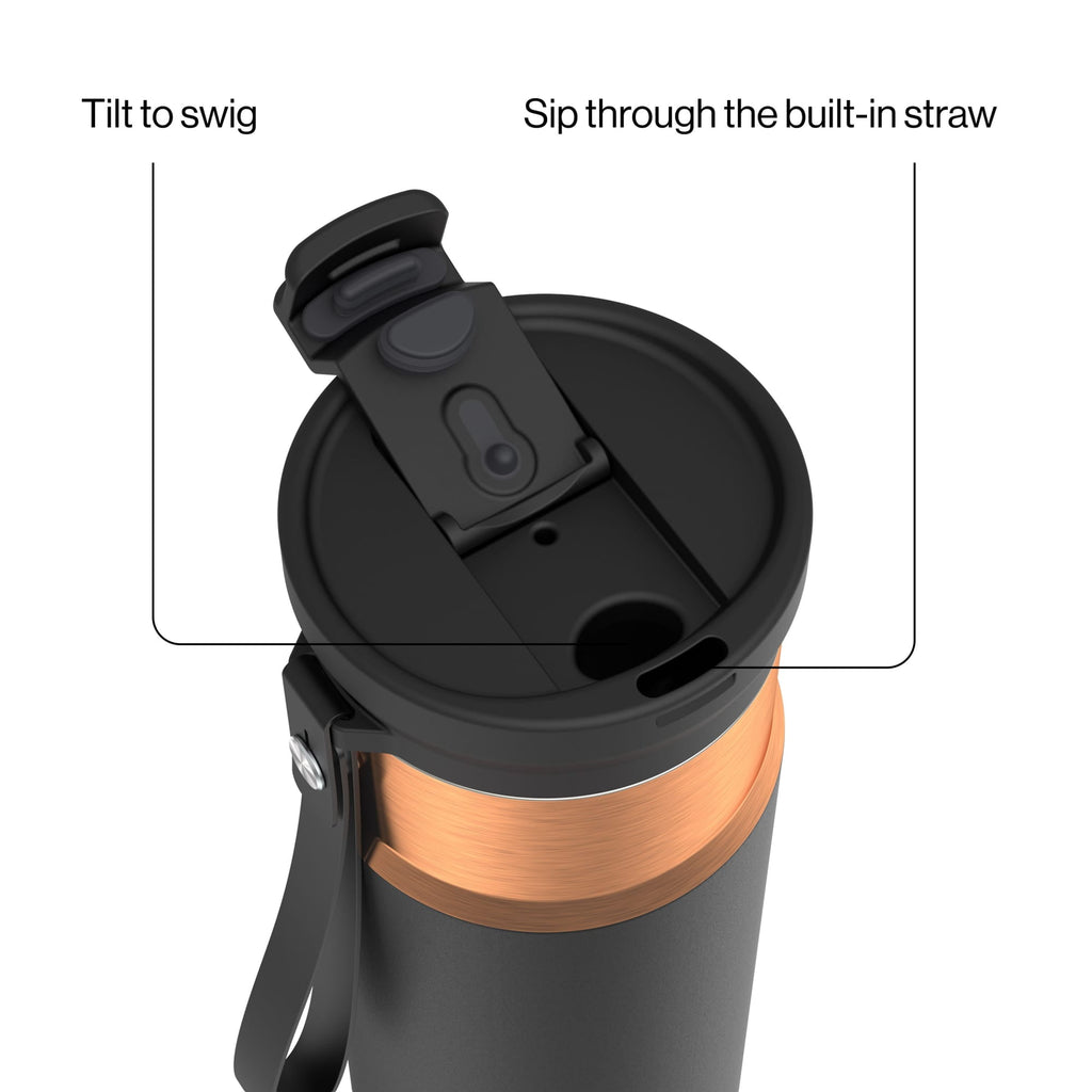 Contigo DualSip Leakproof Stainless Steel Reusable Water Bottle Tumbler with Carrying Strap, Cream/Champagne, 24 oz - Pick 194