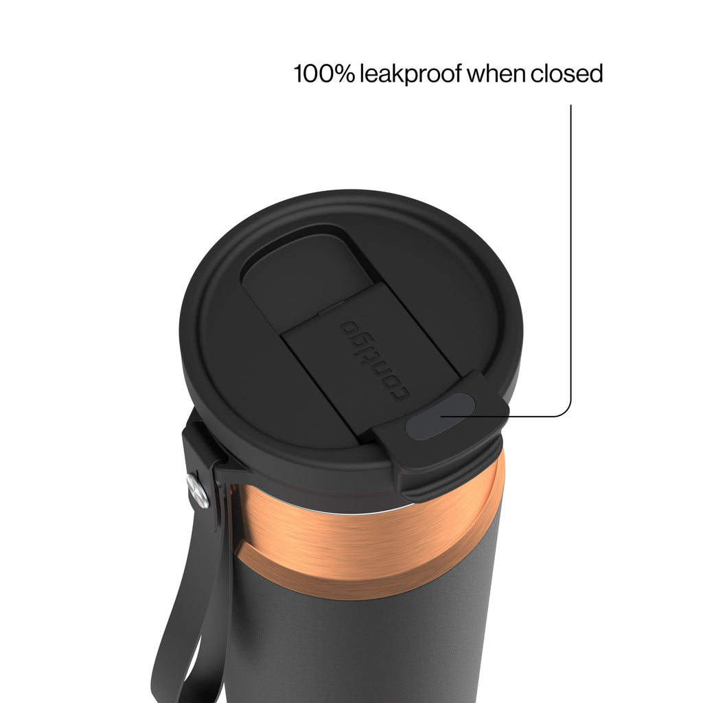 Contigo DualSip Leakproof Stainless Steel Reusable Water Bottle Tumbler with Carrying Strap, Cream/Champagne, 24 oz - Pick 194