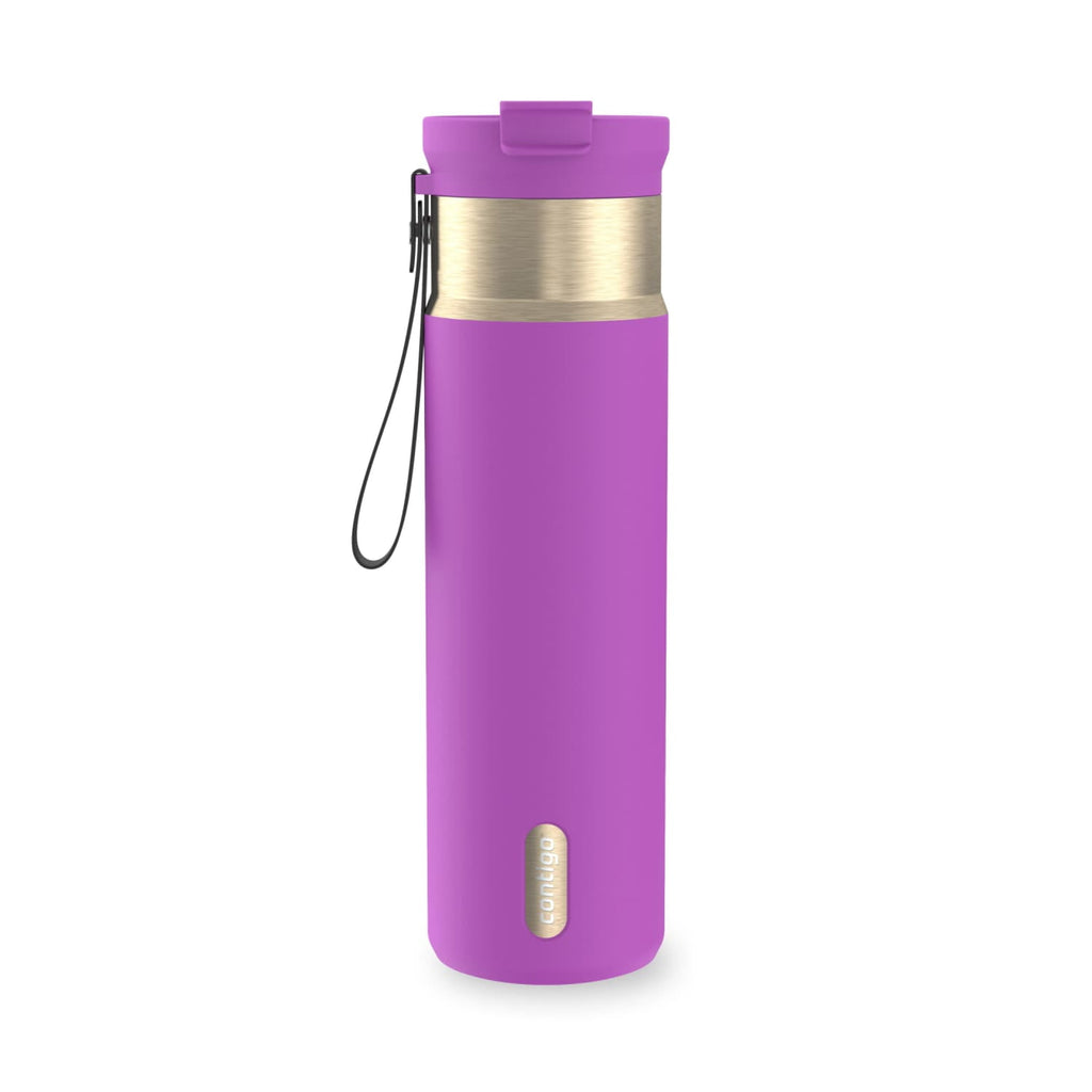 Contigo DualSip Leakproof Stainless Steel Reusable Water Bottle Tumbler with Carrying Strap, Cream/Champagne, 24 oz - Pick 194