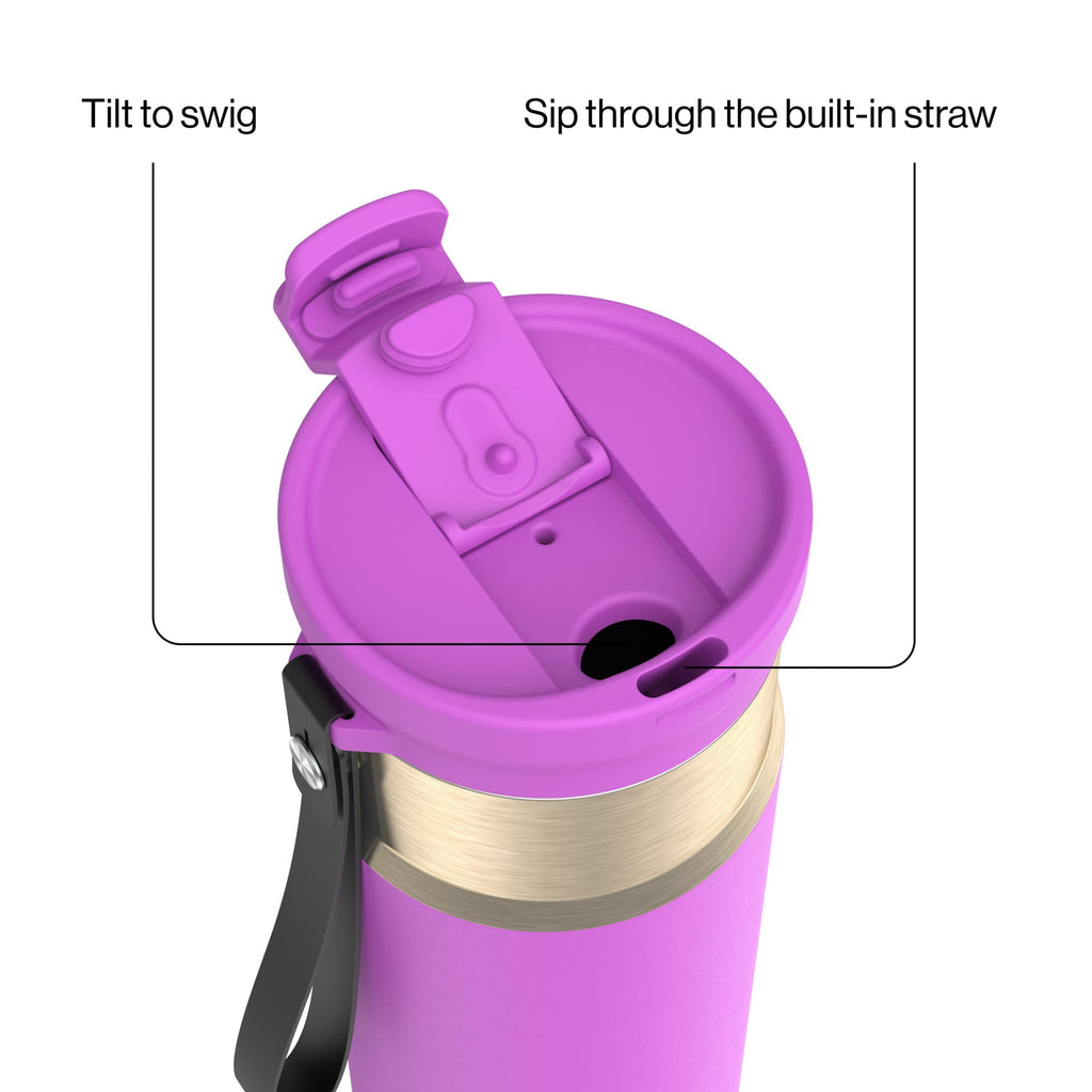 Contigo DualSip Leakproof Stainless Steel Reusable Water Bottle Tumbler with Carrying Strap, Cream/Champagne, 24 oz - Pick 194