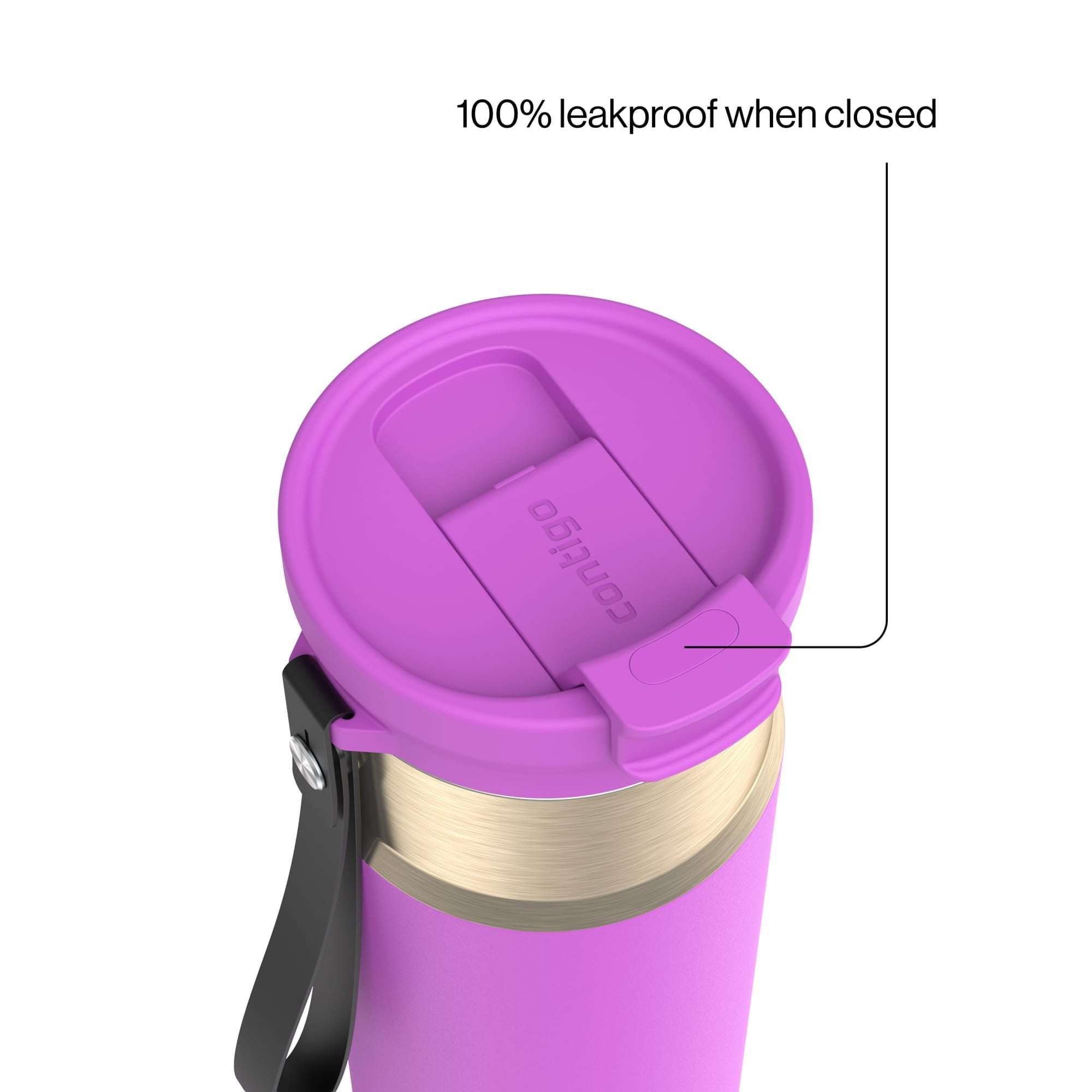 Contigo DualSip Leakproof Stainless Steel Reusable Water Bottle Tumbler with Carrying Strap, Cream/Champagne, 24 oz - Pick 194