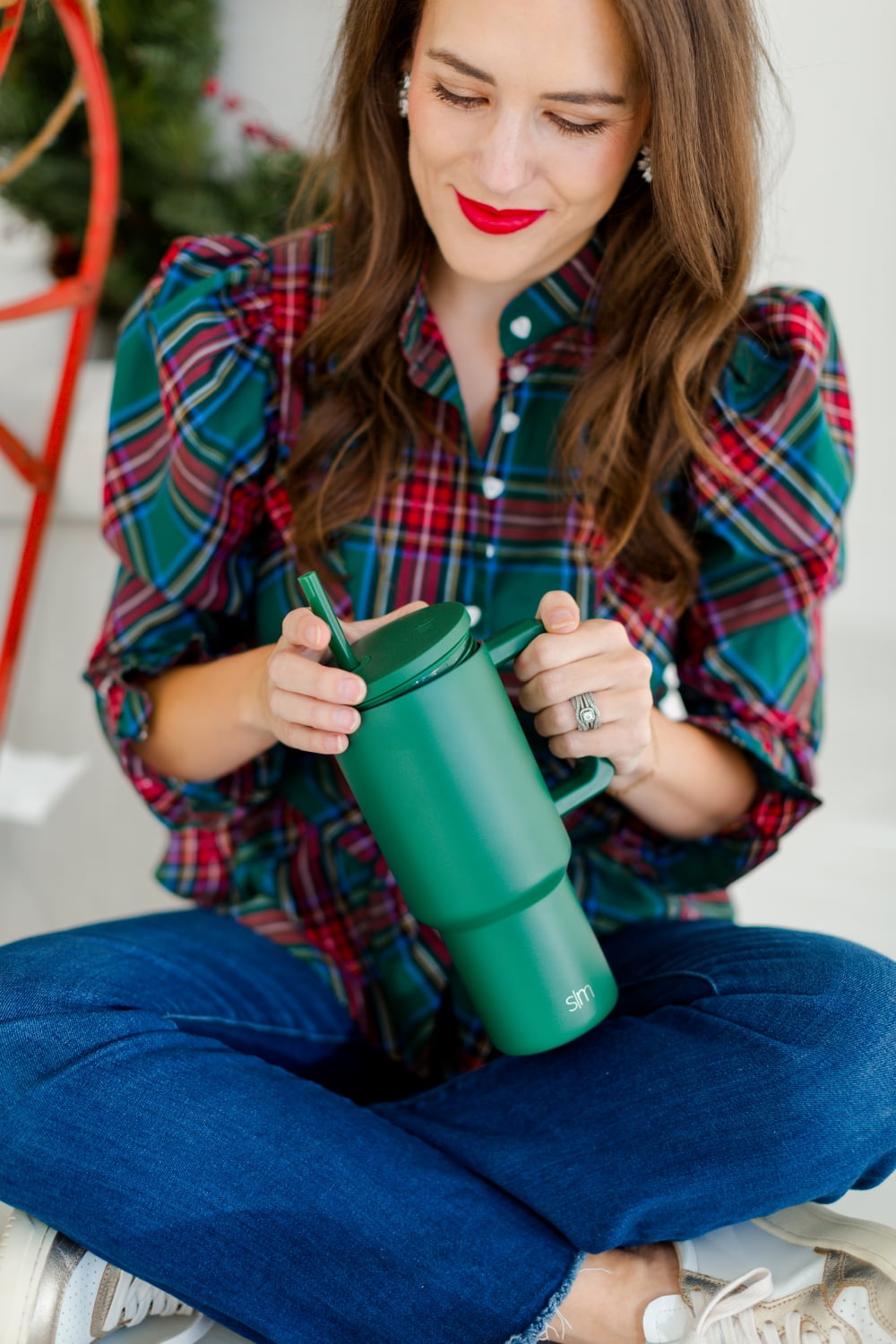 Simple Modern 30 fl oz Insulated Stainless Steel Trek Tumbler with Straw Lid | Seaglass Sage and Cream Checkmate - Pick 125