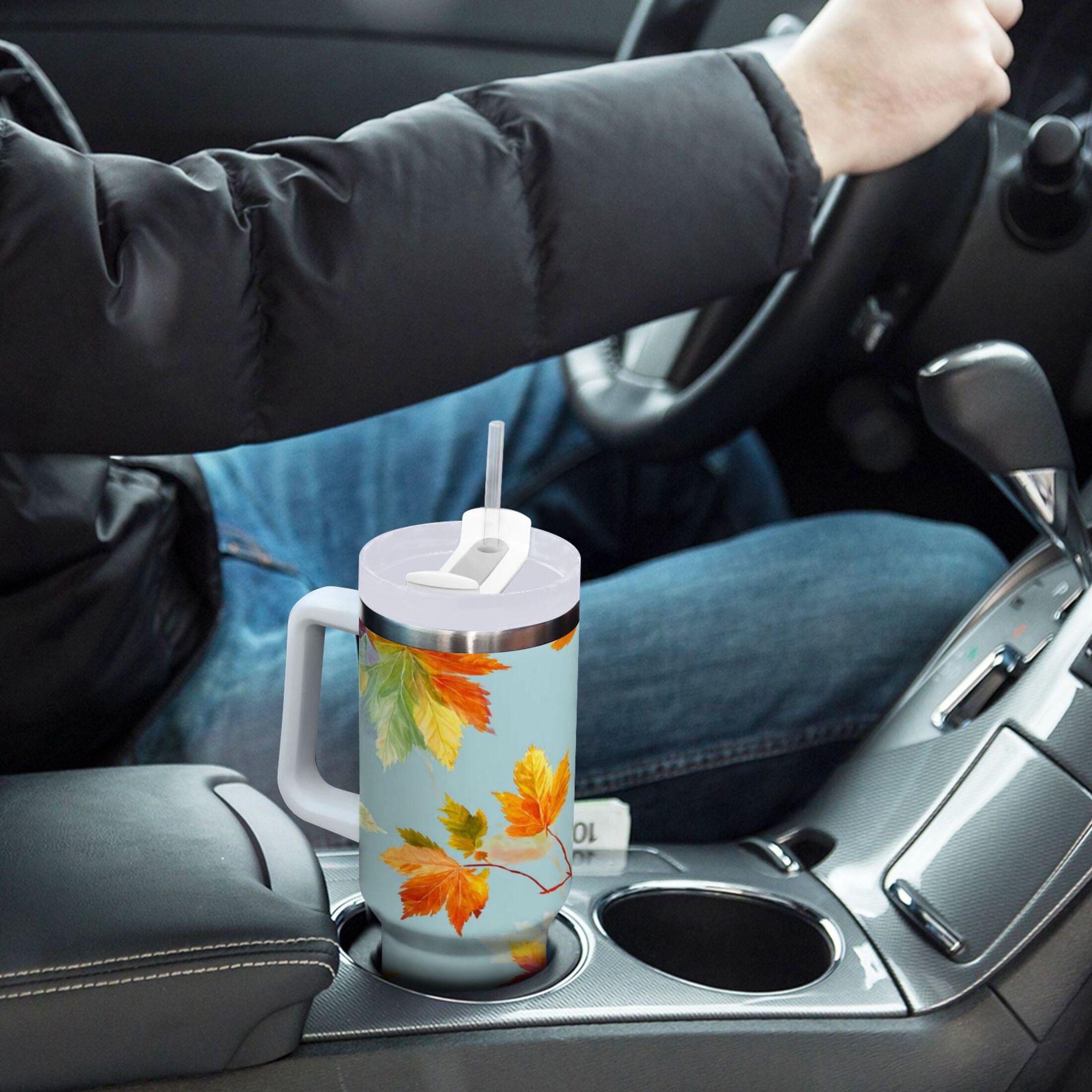 30 oz Insulated Stainless Steel Tumbler Double Wall Stainless Steel Tumbler with 2-Way Drinking Colorful Autumn Maple Leaves - Pick 951
