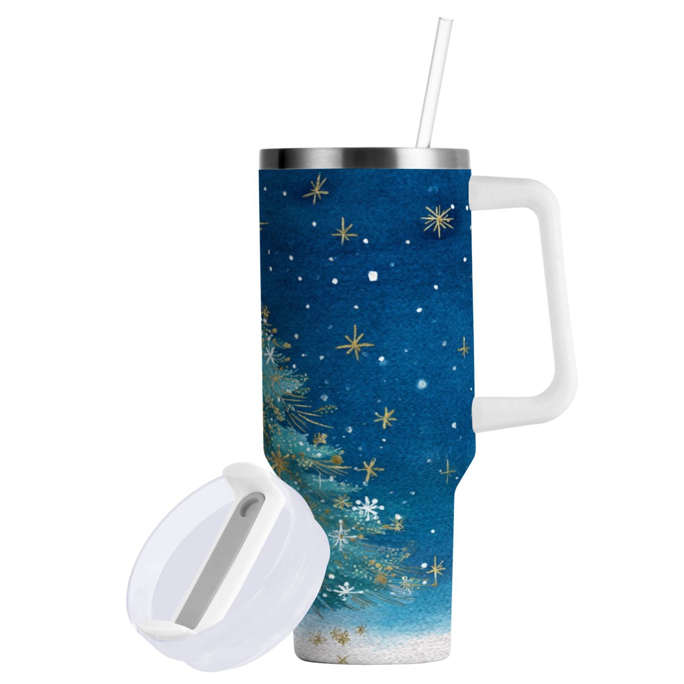 40 oz Insulated Stainless Steel Tumbler Double Wall Stainless Steel Tumbler with 2-Way Drinking Watercolor Christmas Tree - Pick 242