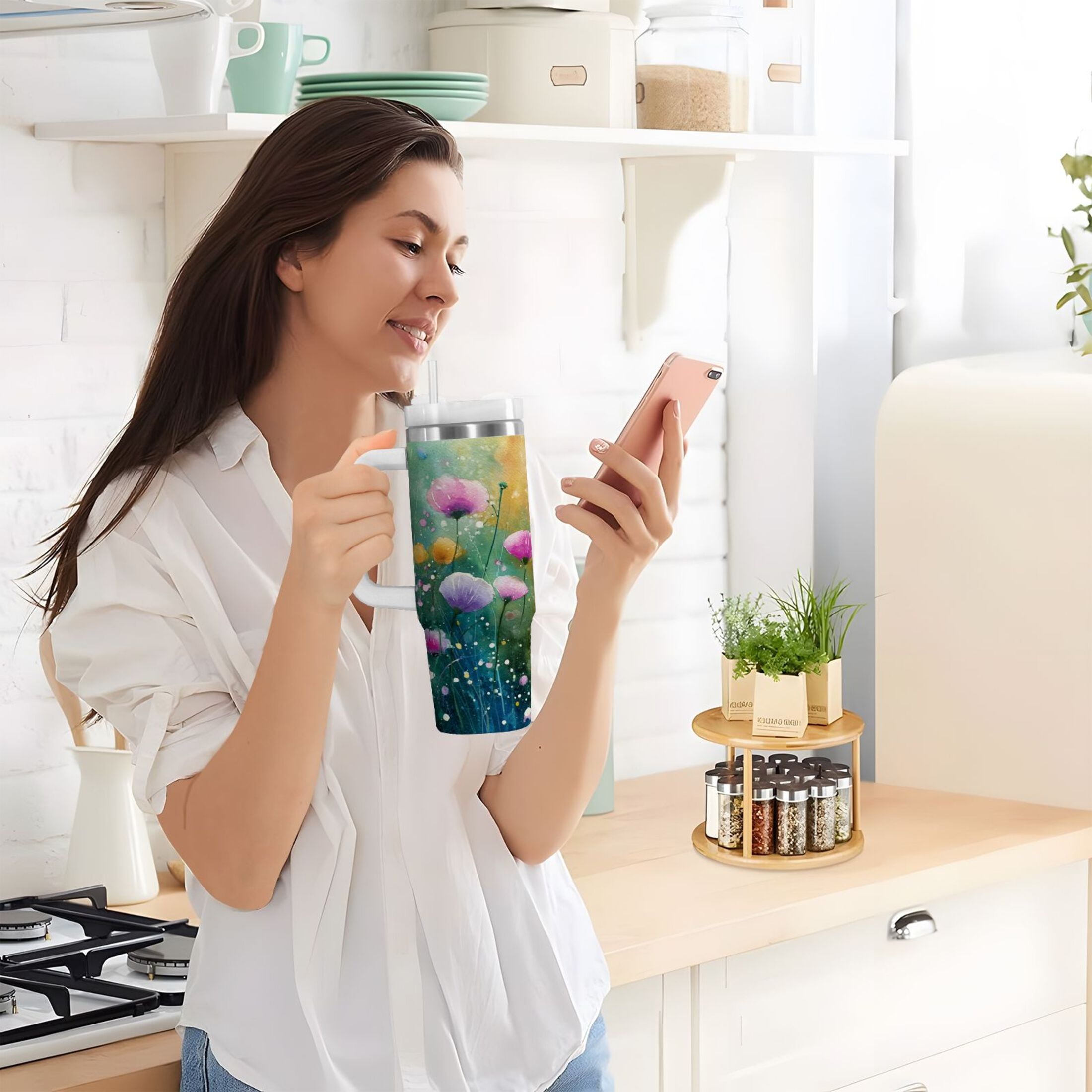 30 oz Insulated Stainless Steel Tumbler Double Wall Stainless Steel Tumbler with 2-Way Drinking Watercolor Wildflowers - Pick 648
