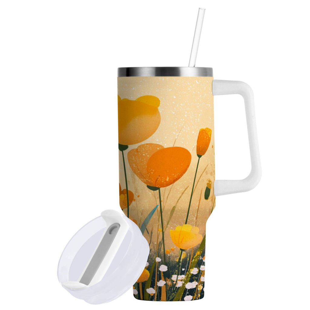 30 oz Insulated Stainless Steel Tumbler Double Wall Stainless Steel Tumbler with 2-Way Drinking Yellow Flowers on The Grass - Pick 565