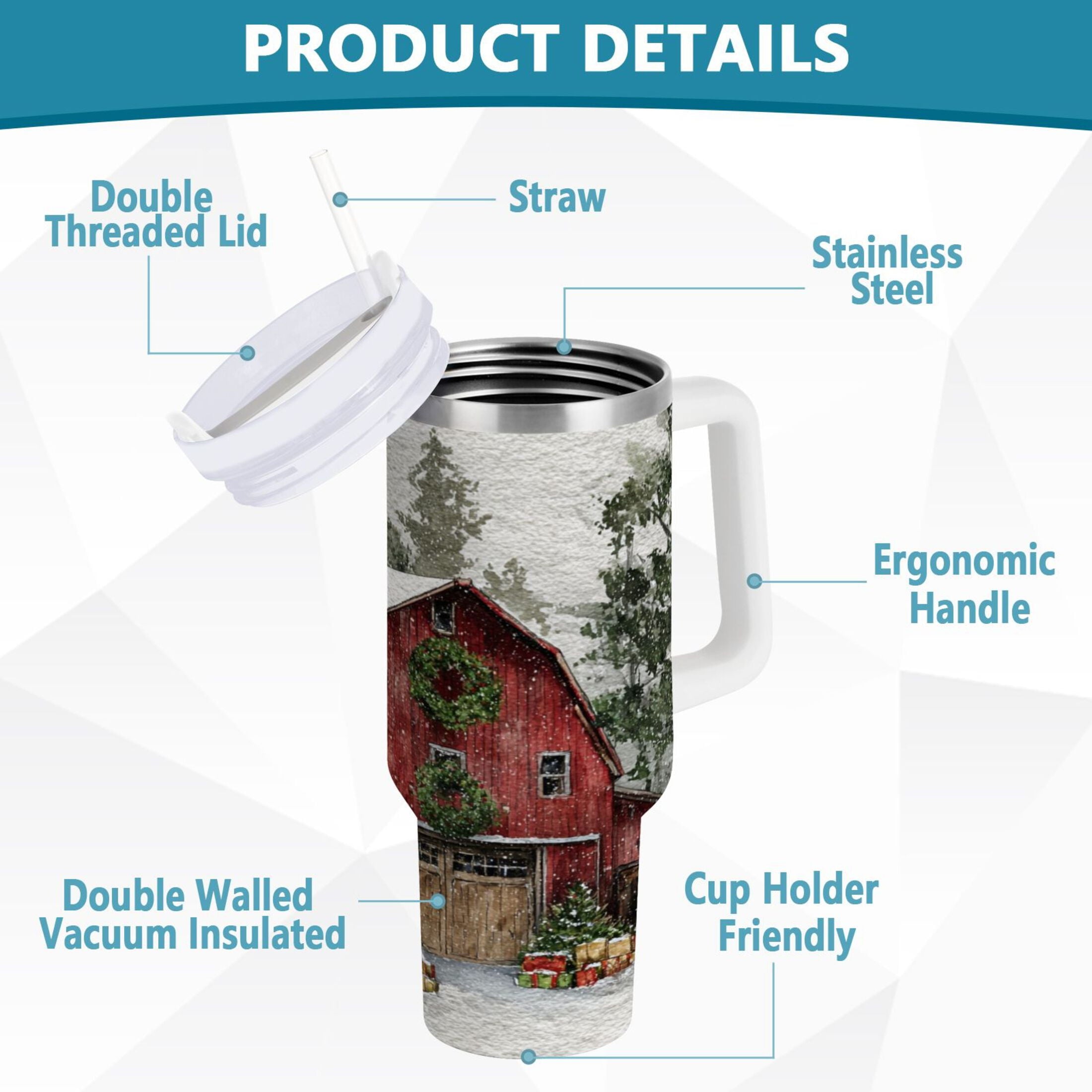 30 oz Insulated Stainless Steel Tumbler Double Wall Stainless Steel Tumbler with 2-Way Drinking Old Red Barn - Pick 836