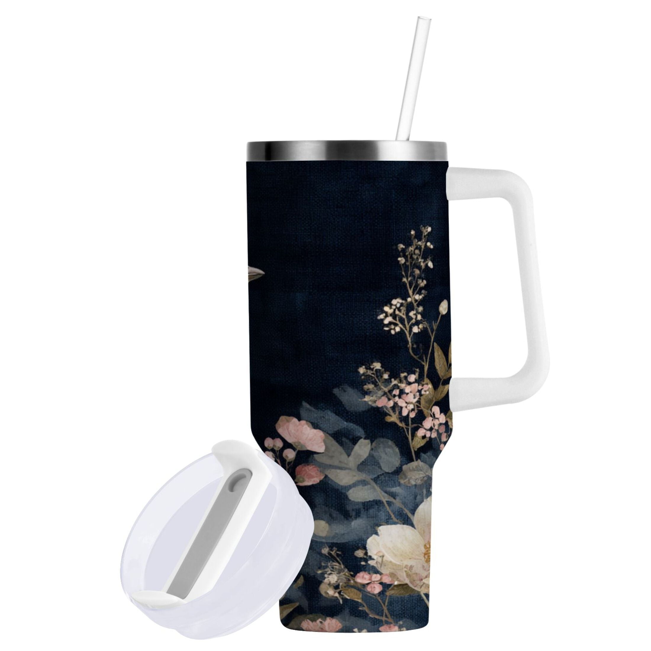 30 oz Insulated Stainless Steel Tumbler Double Wall Stainless Steel Tumbler with 2-Way Drinking Watercolor Vintage Blue Bird - Pick 323