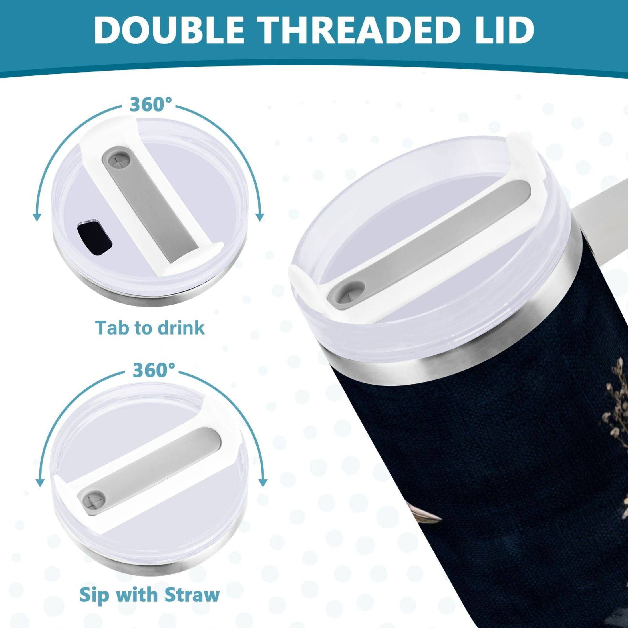 30 oz Insulated Stainless Steel Tumbler Double Wall Stainless Steel Tumbler with 2-Way Drinking Watercolor Vintage Blue Bird - Pick 323