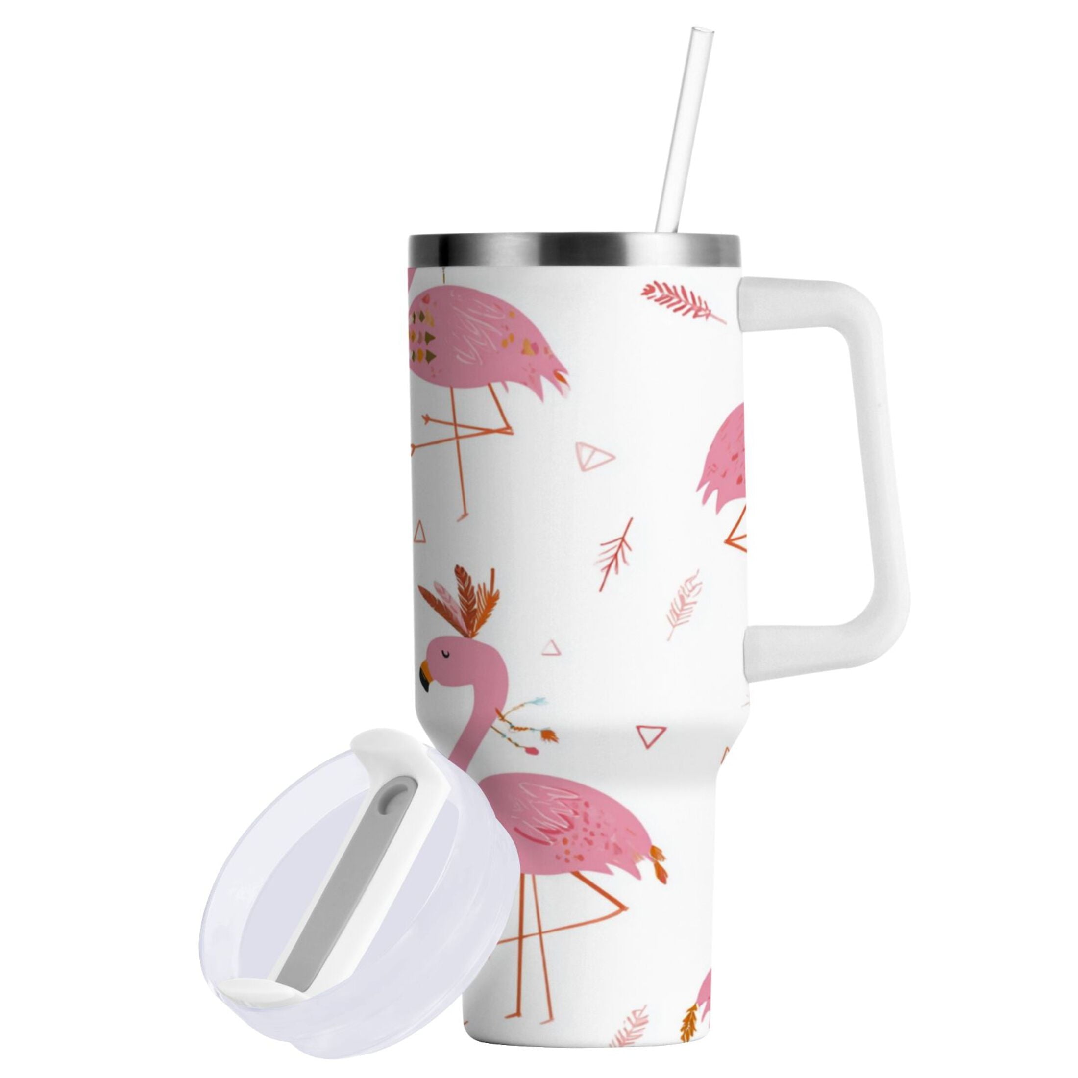 40 oz Insulated Stainless Steel Tumbler Double Wall Stainless Steel Tumbler with 2-Way Drinking Cute Pink Flamingo Pattern - Pick 762