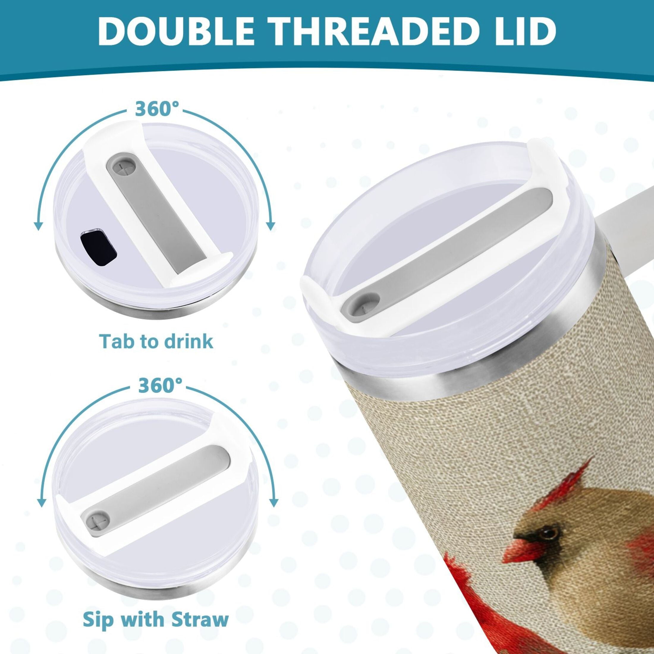 30 oz Insulated Stainless Steel Tumbler Double Wall Stainless Steel Tumbler with 2-Way Drinking Bird and Snow-covered Trees - Pick 943