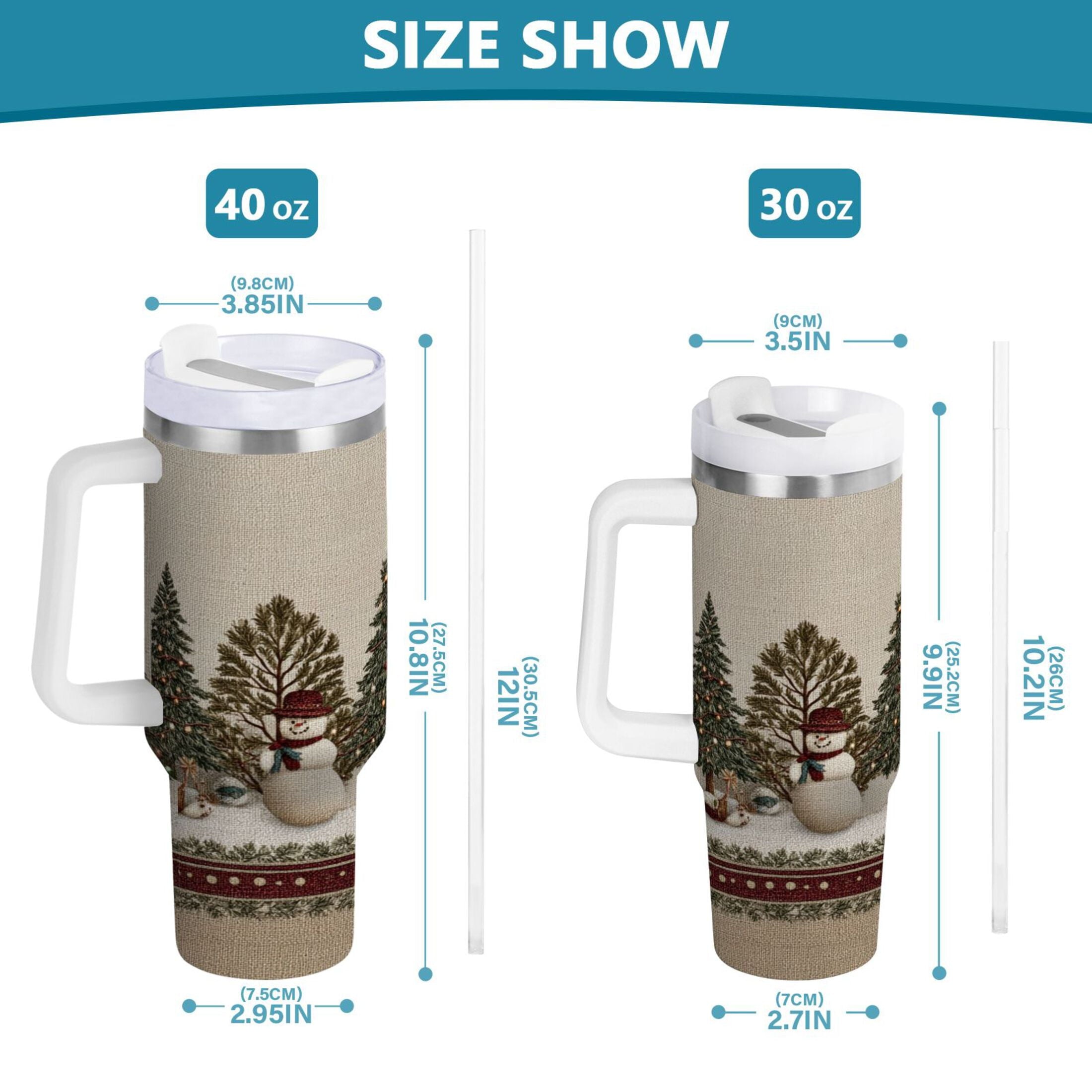 30 oz Insulated Stainless Steel Tumbler Double Wall Stainless Steel Tumbler with 2-Way Drinking Snowmen and Deer in The Forest - Pick 170