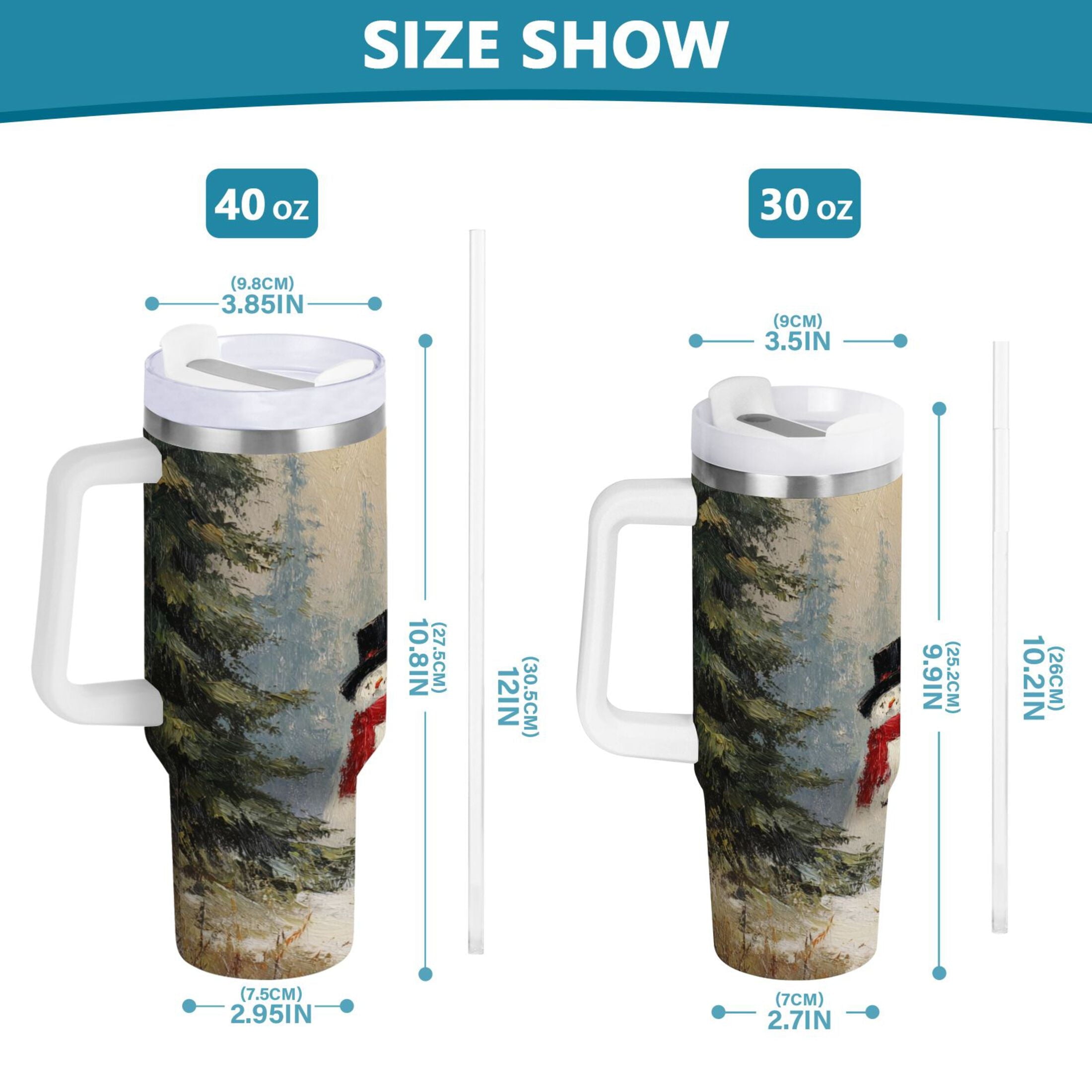 40 oz Insulated Stainless Steel Tumbler Double Wall Stainless Steel Tumbler with 2-Way Drinking Moody Snowman Couple - Pick 535