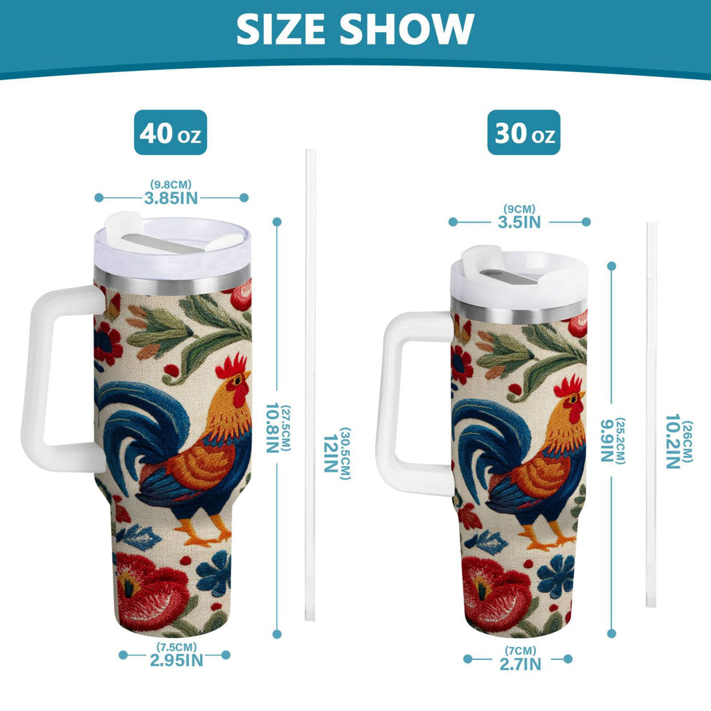 40 oz Insulated Stainless Steel Tumbler Double Wall Stainless Steel Tumbler with 2-Way Drinking Male and Female Chickens - Pick 434