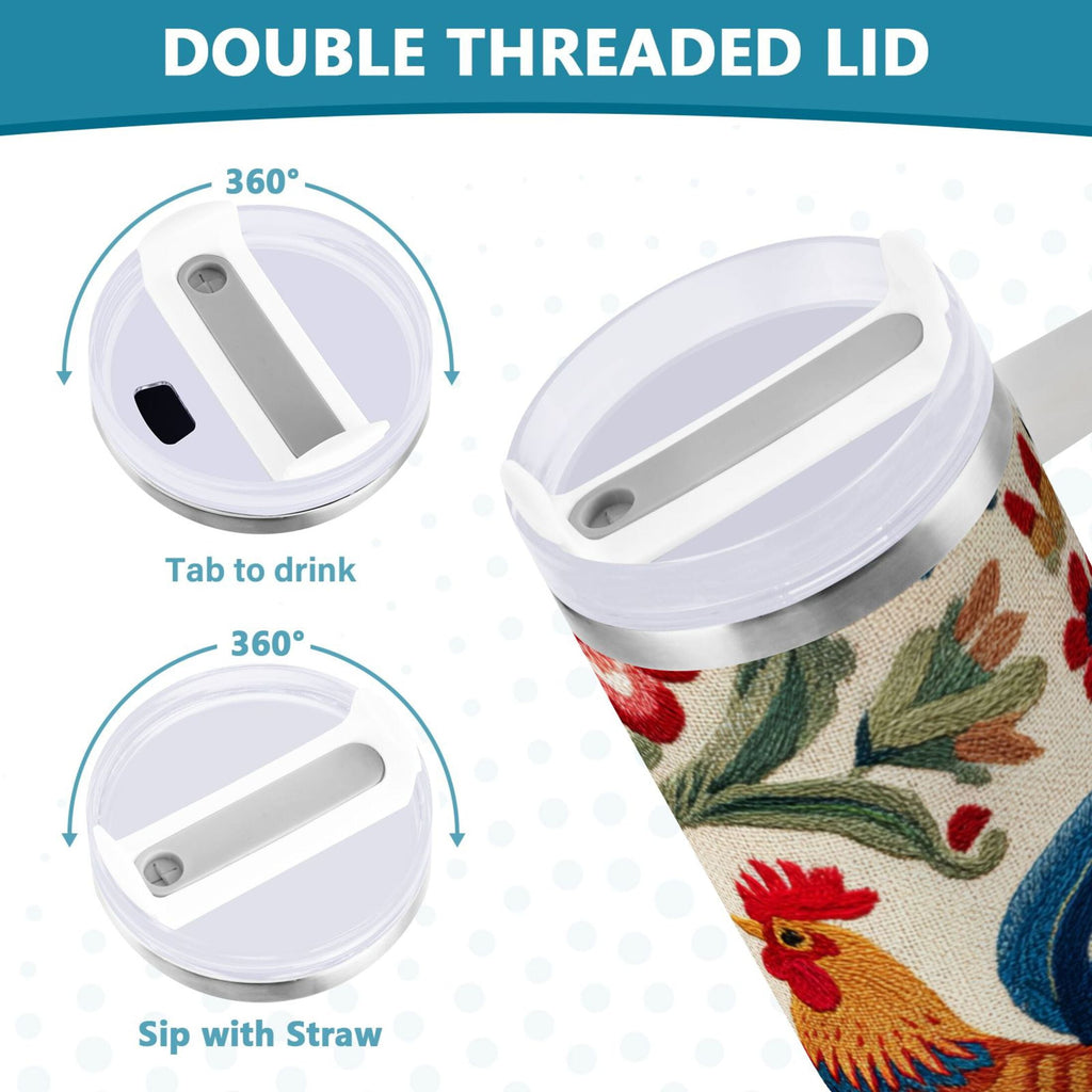 40 oz Insulated Stainless Steel Tumbler Double Wall Stainless Steel Tumbler with 2-Way Drinking Male and Female Chickens - Pick 434
