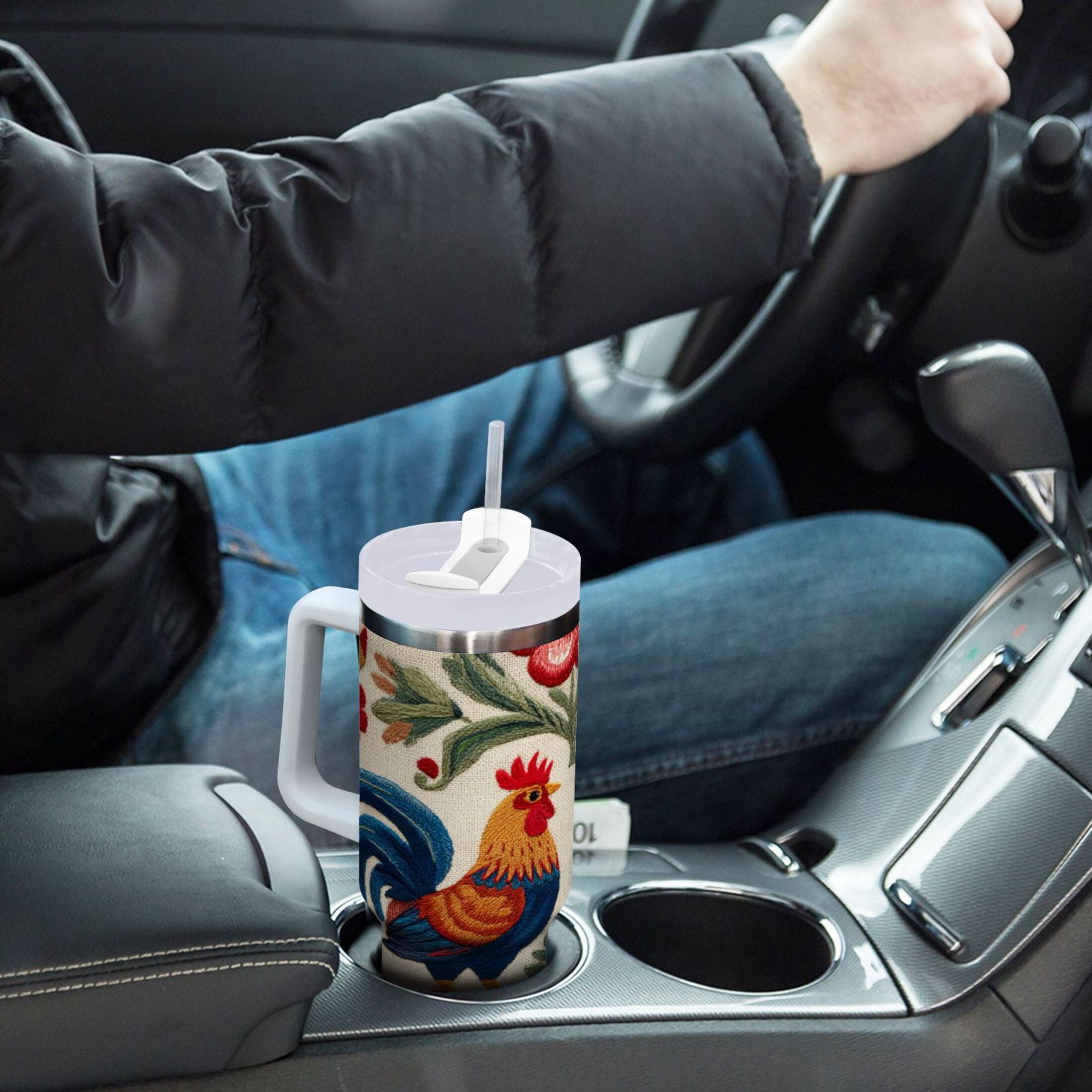 40 oz Insulated Stainless Steel Tumbler Double Wall Stainless Steel Tumbler with 2-Way Drinking Male and Female Chickens - Pick 434