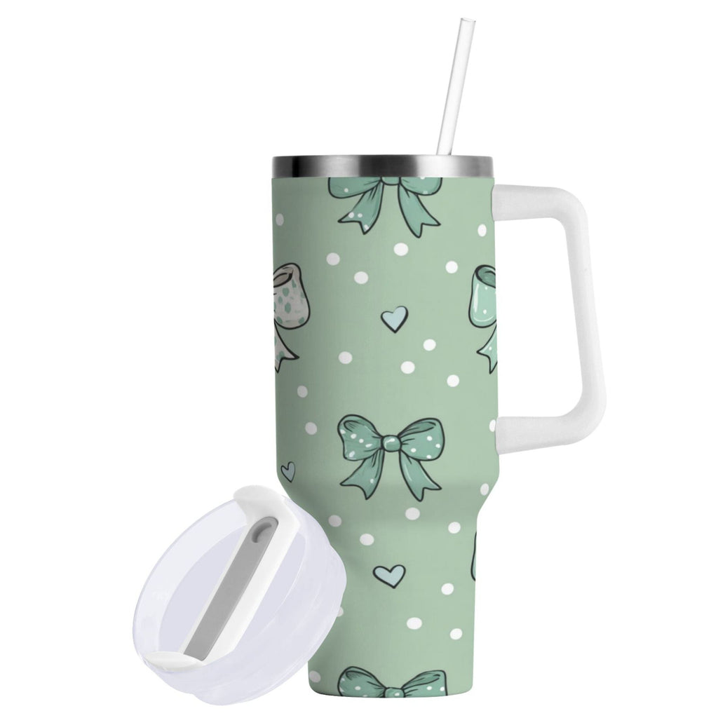 30 oz Insulated Stainless Steel Tumbler Double Wall Stainless Steel Tumbler with 2-Way Drinking Green and Mint Bows - Pick 133