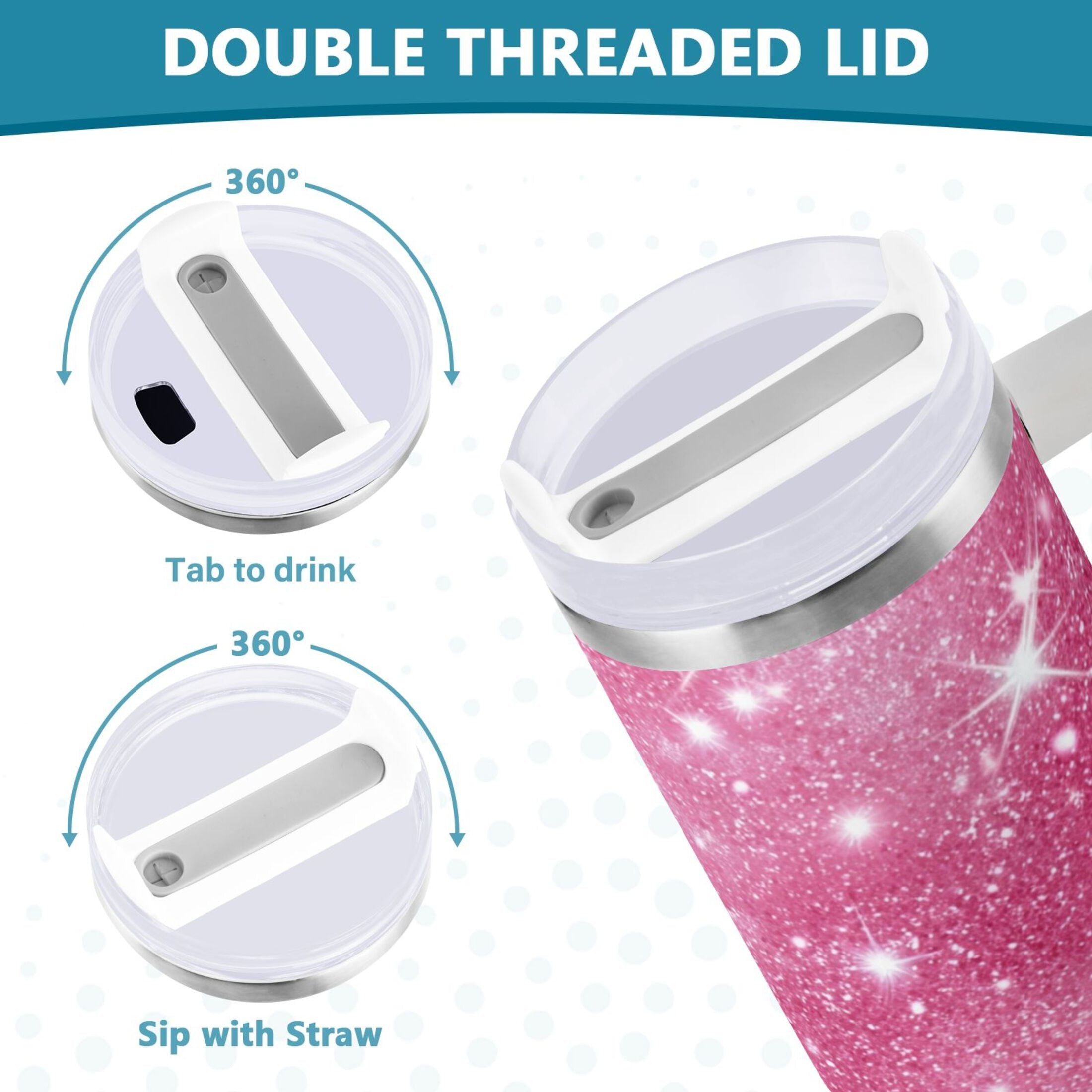 40 oz Insulated Stainless Steel Tumbler Double Wall Stainless Steel Tumbler with 2-Way Drinking Pink Glitter Background - Pick 971