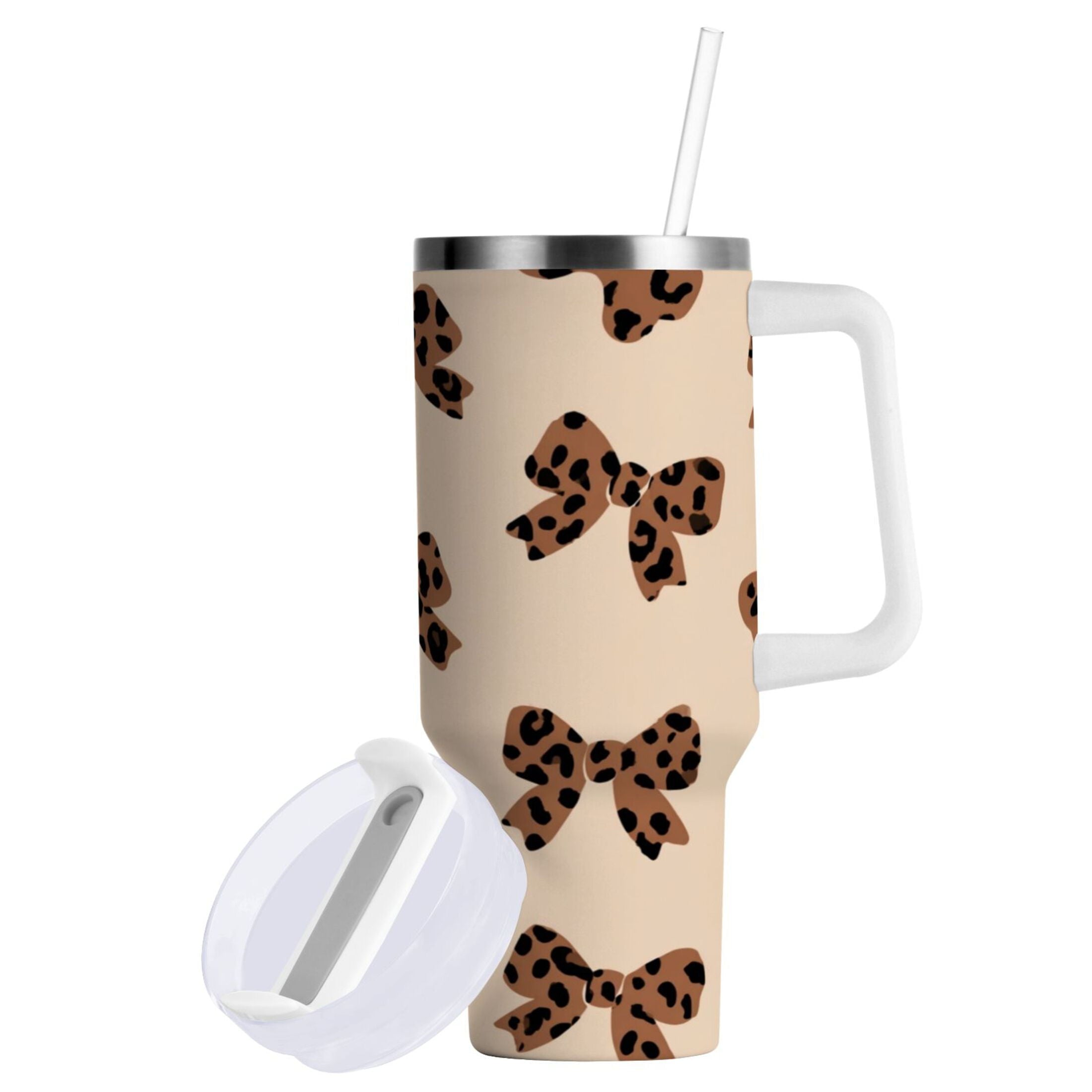 30 oz Insulated Stainless Steel Tumbler Double Wall Stainless Steel Tumbler with 2-Way Drinking Cute Brown Bow - Pick 387
