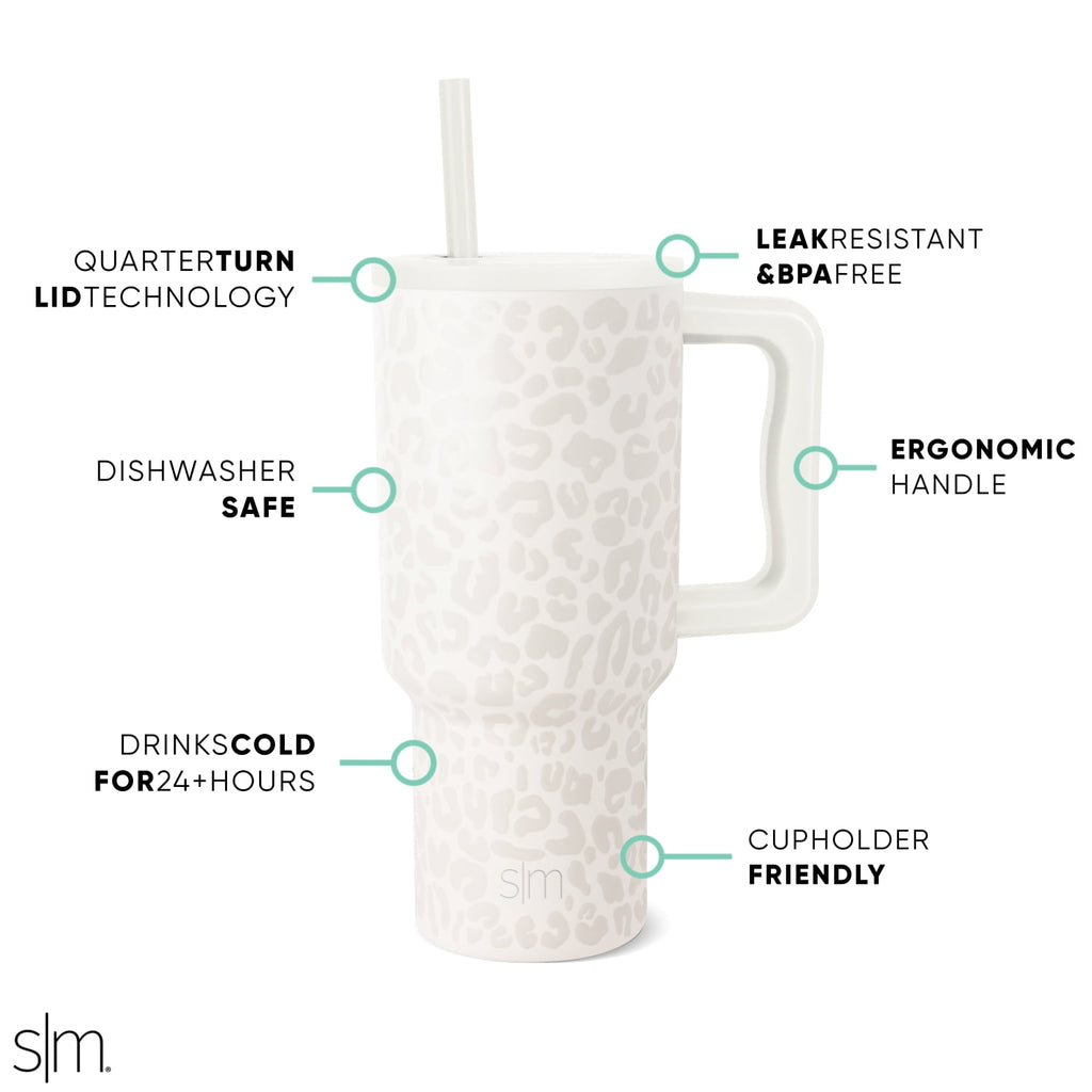 Simple Modern 30 fl oz Insulated Stainless Steel Trek Tumbler with Straw Lid | Cream Leopard - Pick 799