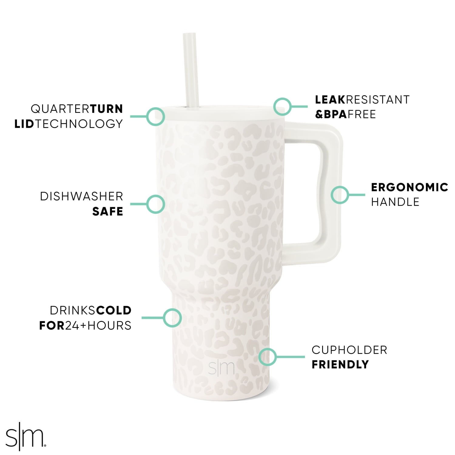 Simple Modern 30 fl oz Insulated Stainless Steel Trek Tumbler with Straw Lid | Cream Leopard - Pick 799