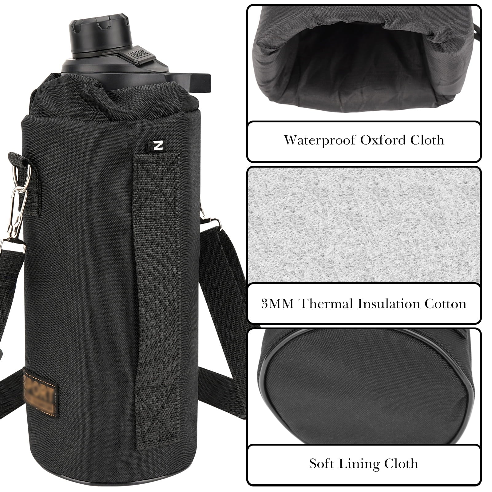 Linkidea Sports Water Bottle Carrier with Strap Compatible with Nalgene Sustain Tritan 48oz, CamelBak Chute Mag 50oz, Thick Waterbottle Cooler Bag Holder Shoulder Strap, Black - Pick 990