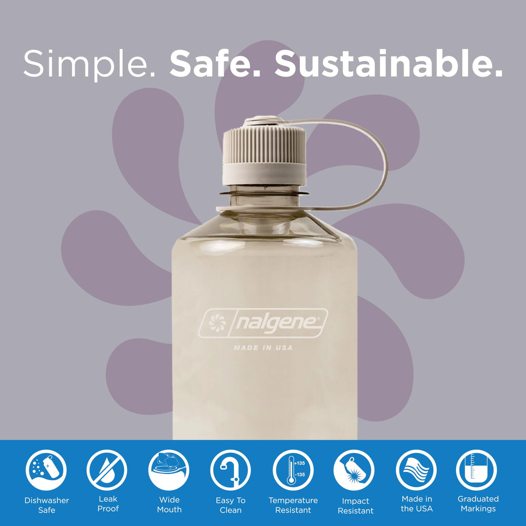 Nalgene Sustain Tritan BPA-Free Water Bottle Made with Material Derived from 50% Plastic Waste (using ISCC certified mass balance), 32 OZ, Narrow Mouth, Cotton - Pick 344
