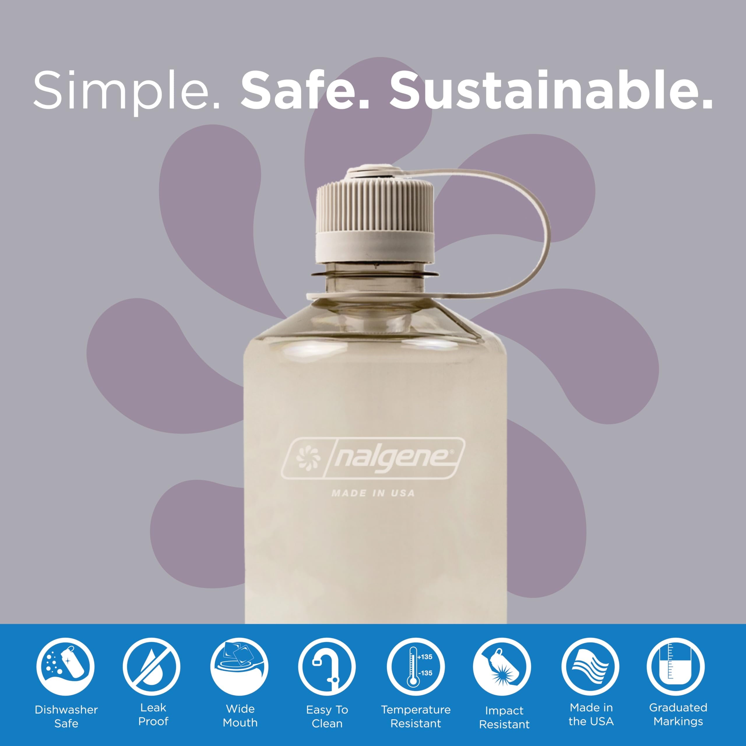 Nalgene Sustain Tritan BPA-Free Water Bottle Made with Material Derived from 50% Plastic Waste (using ISCC certified mass balance), 32 OZ, Narrow Mouth, Cotton - Pick 344
