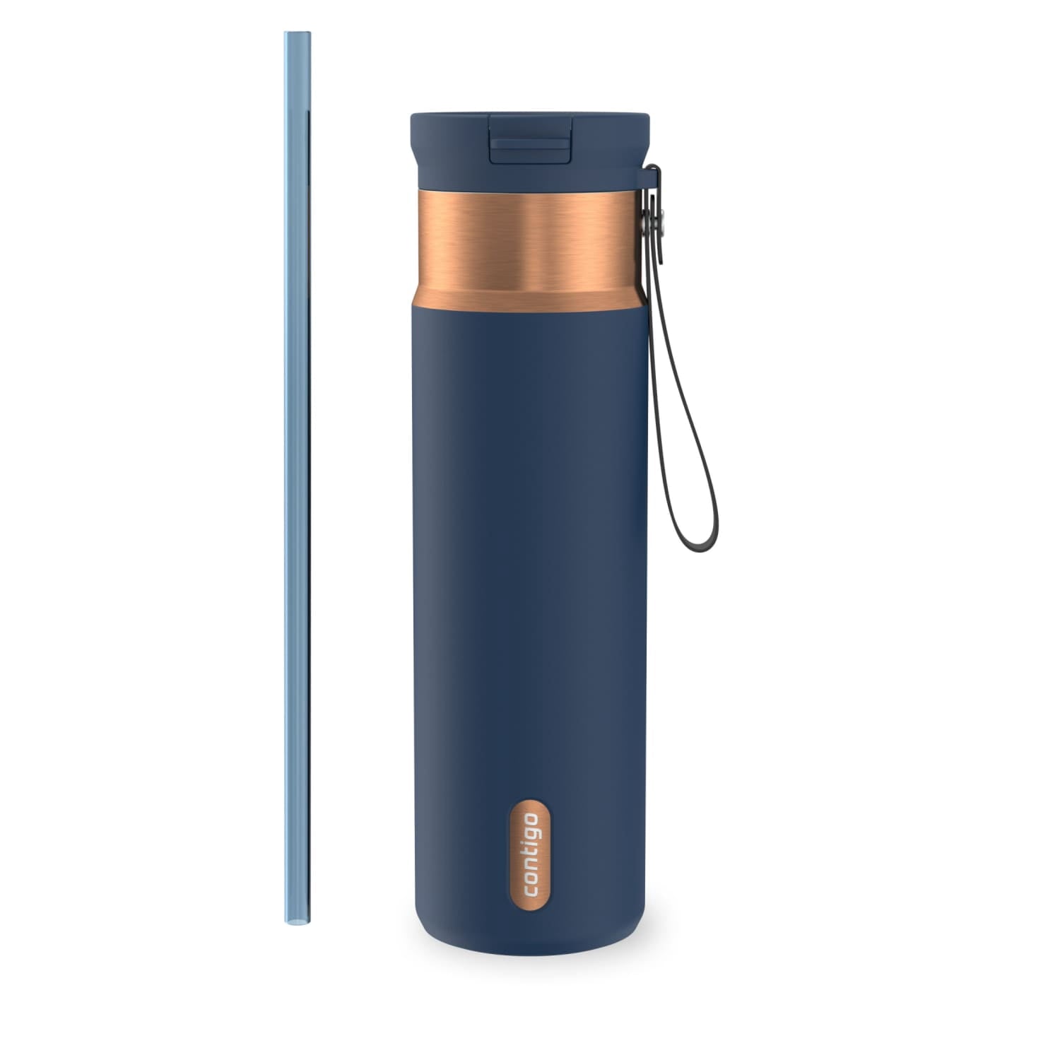 Contigo SnapSeal Leakproof Stainless Steel Reusable Water Bottle with Carrying Strap, Dark Blue/Bronze, 24 oz - Pick 589