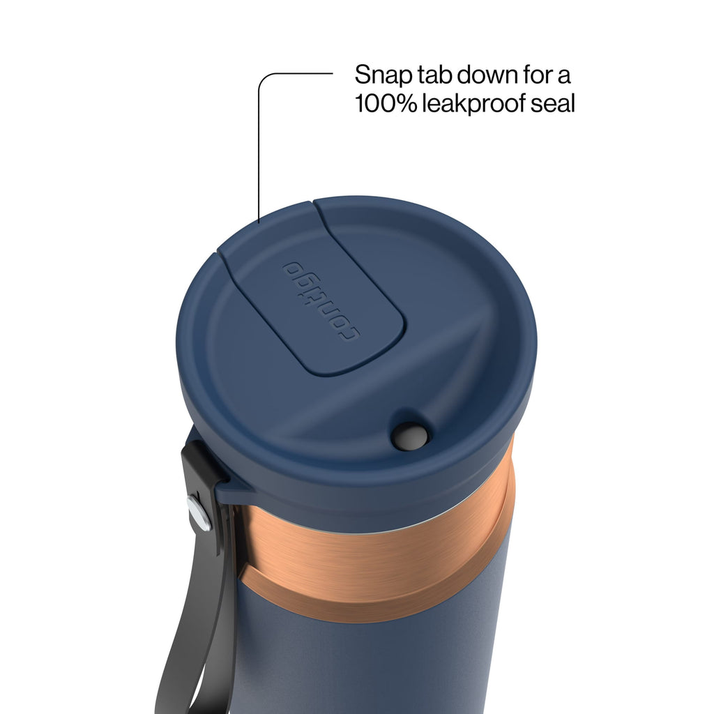 Contigo SnapSeal Leakproof Stainless Steel Reusable Water Bottle with Carrying Strap, Dark Blue/Bronze, 24 oz - Pick 589