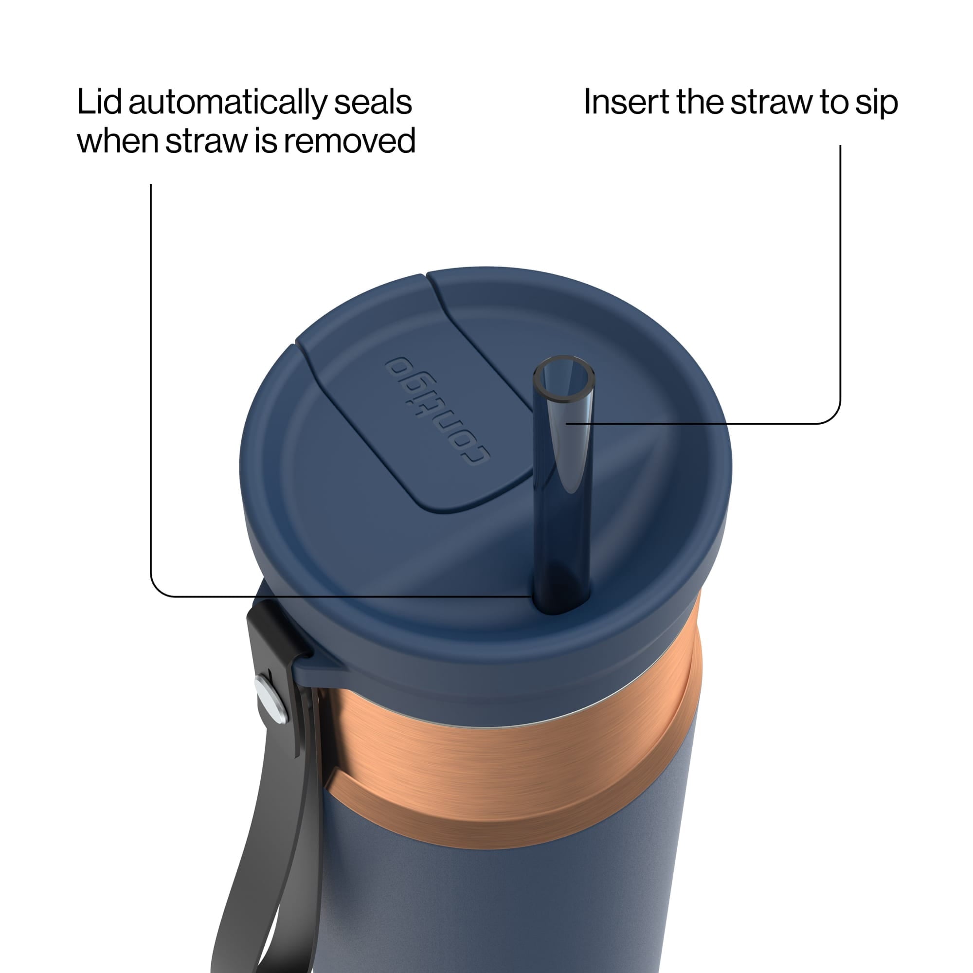 Contigo SnapSeal Leakproof Stainless Steel Reusable Water Bottle with Carrying Strap, Dark Blue/Bronze, 24 oz - Pick 589
