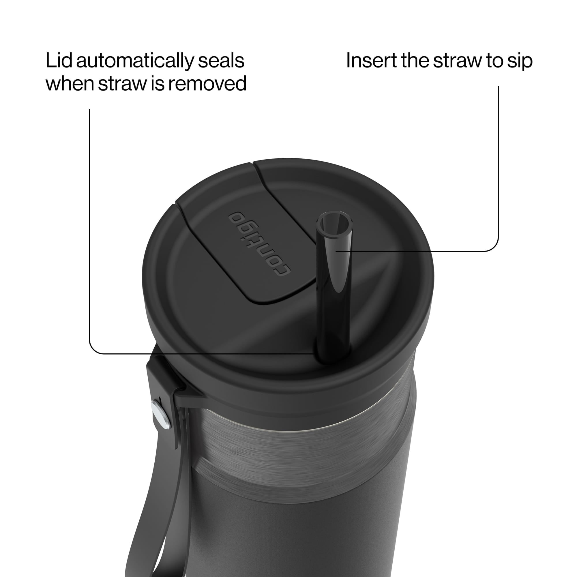 Contigo SnapSeal Leakproof Stainless Steel Reusable Water Bottle with Carrying Strap, Dark Blue/Bronze, 24 oz - Pick 589