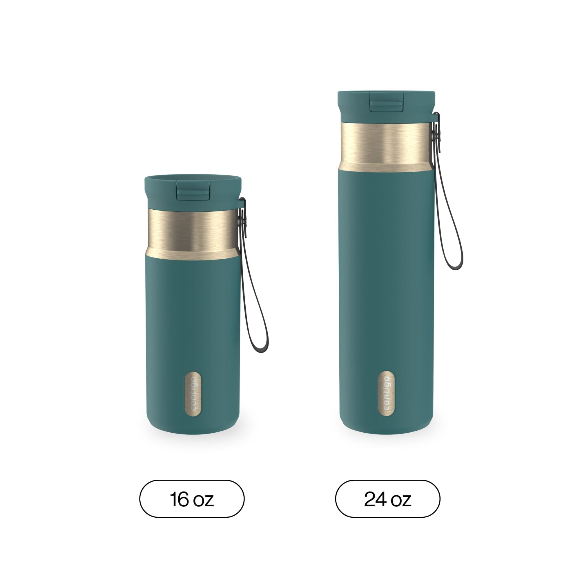 Contigo SnapSeal Leakproof Stainless Steel Reusable Water Bottle with Carrying Strap, Dark Blue/Bronze, 24 oz - Pick 589