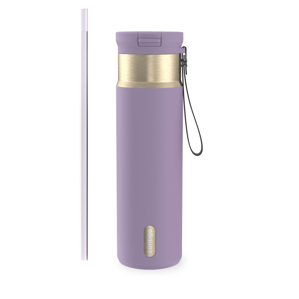 Contigo SnapSeal Leakproof Stainless Steel Reusable Water Bottle with Carrying Strap, Dark Blue/Bronze, 24 oz - Pick 589