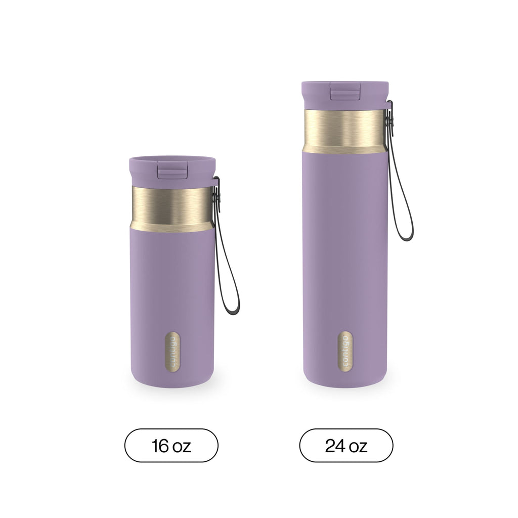 Contigo SnapSeal Leakproof Stainless Steel Reusable Water Bottle with Carrying Strap, Dark Blue/Bronze, 24 oz - Pick 589