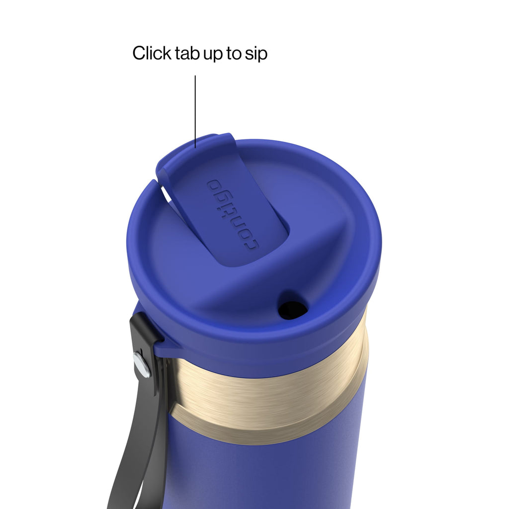 Contigo SnapSeal Leakproof Stainless Steel Reusable Water Bottle with Carrying Strap, Dark Blue/Bronze, 24 oz - Pick 589