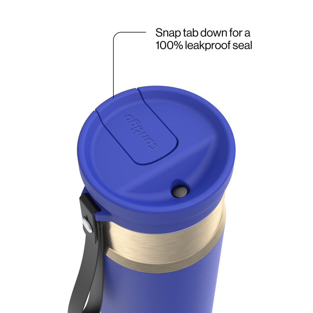 Contigo SnapSeal Leakproof Stainless Steel Reusable Water Bottle with Carrying Strap, Dark Blue/Bronze, 24 oz - Pick 589