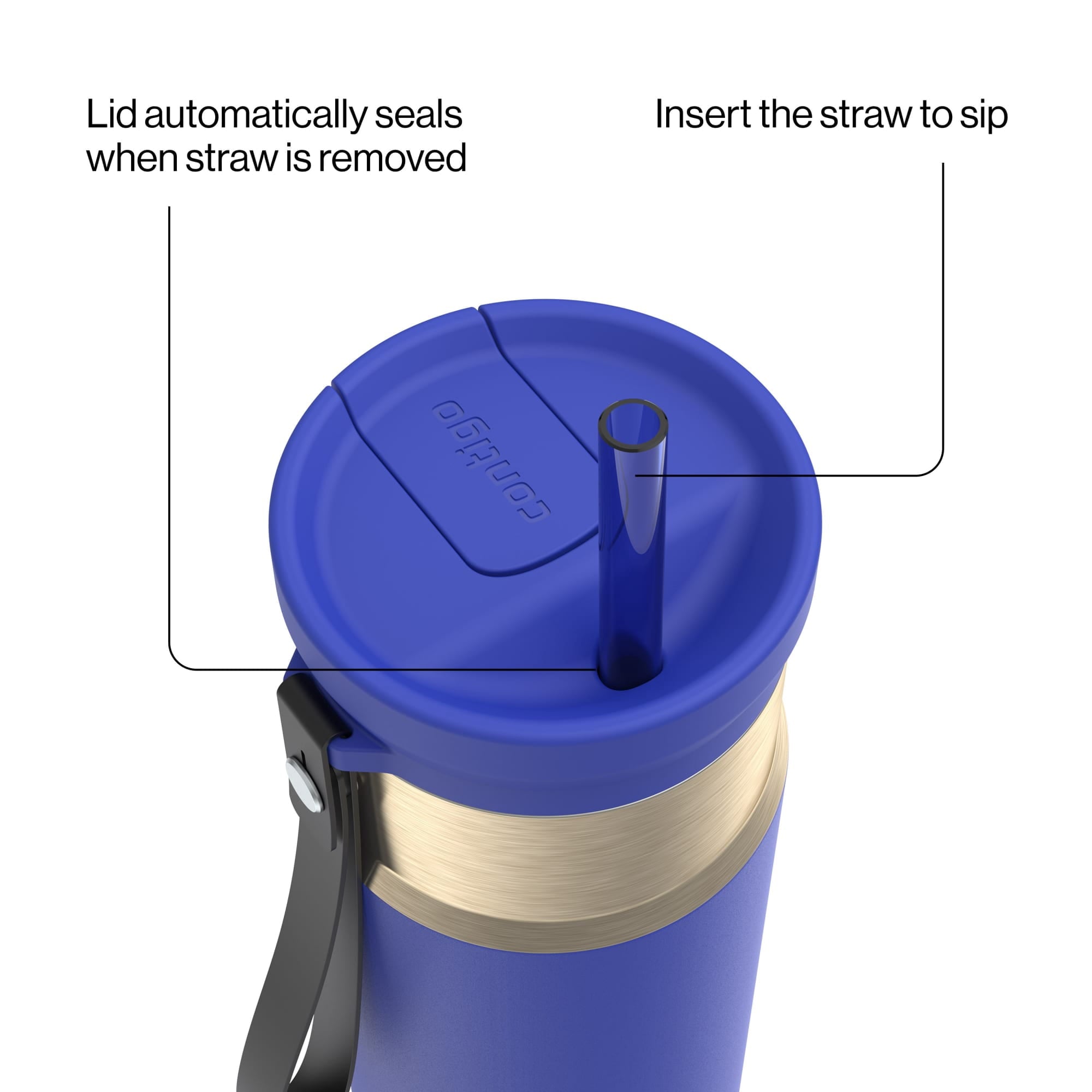 Contigo SnapSeal Leakproof Stainless Steel Reusable Water Bottle with Carrying Strap, Dark Blue/Bronze, 24 oz - Pick 589